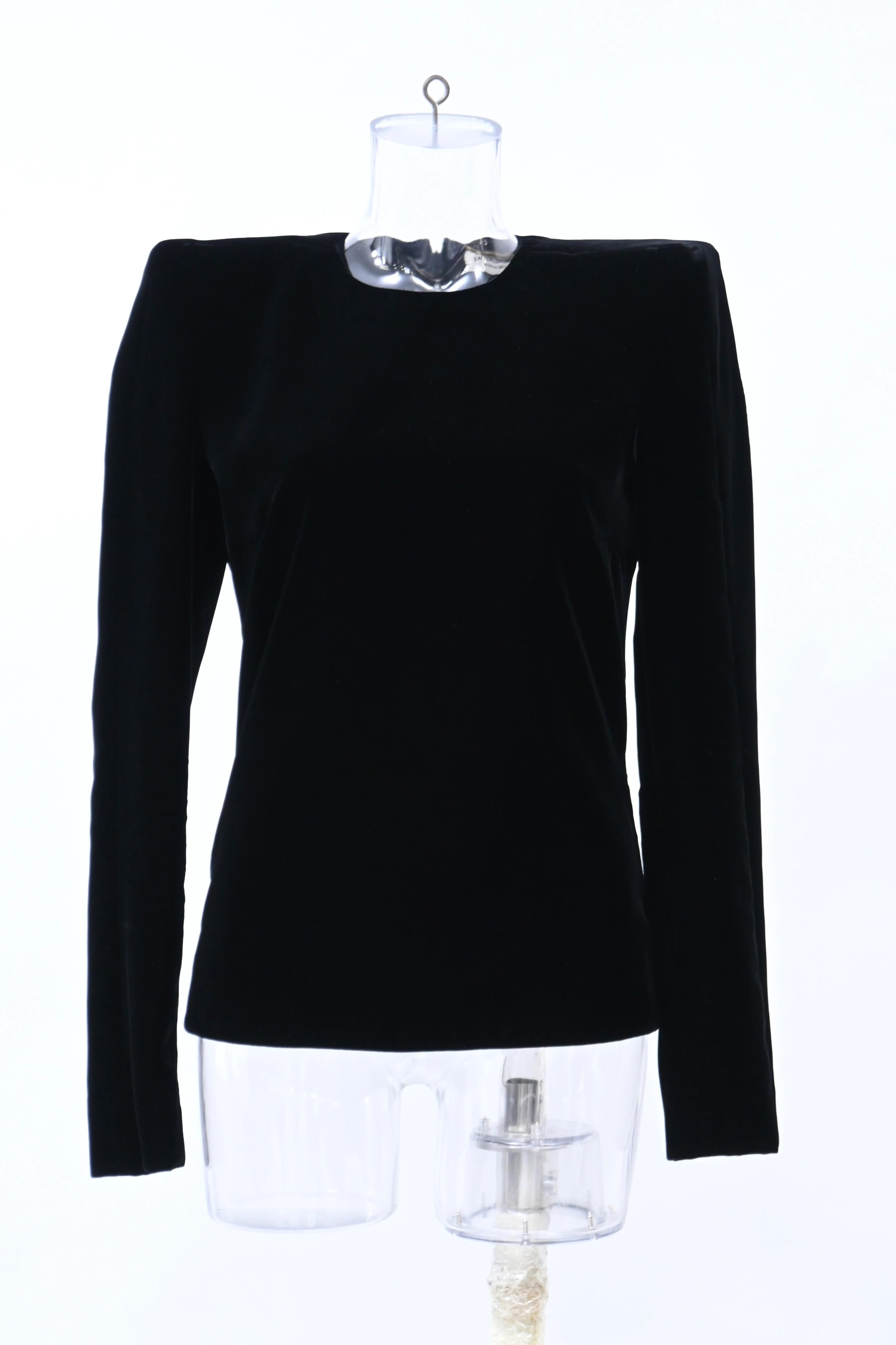 Women's Saint Laurent Structured Long-sleeve Velvet Top in Black Viscose - Image 2