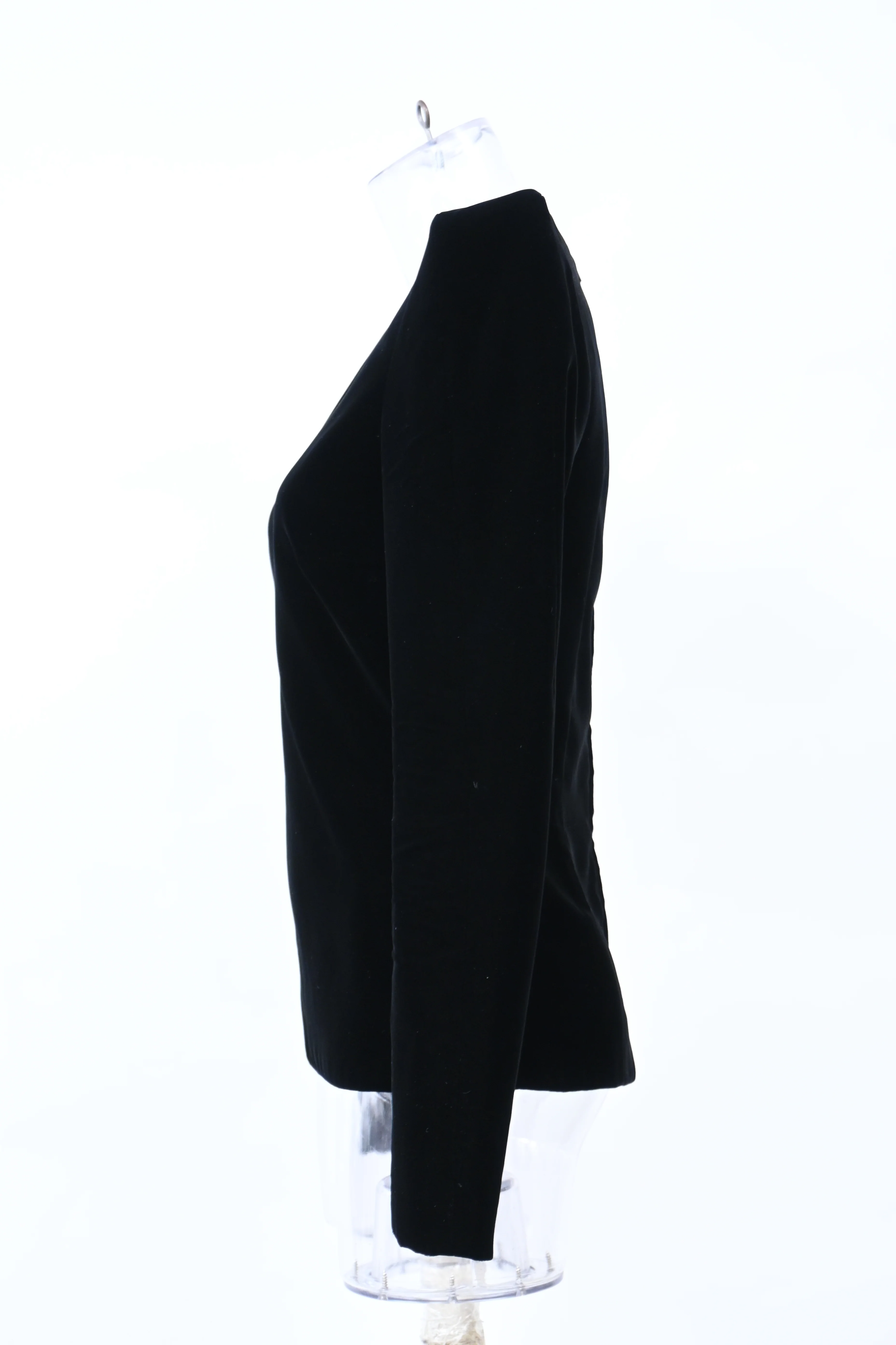 Women's Saint Laurent Structured Long-sleeve Velvet Top in Black Viscose - Image 3