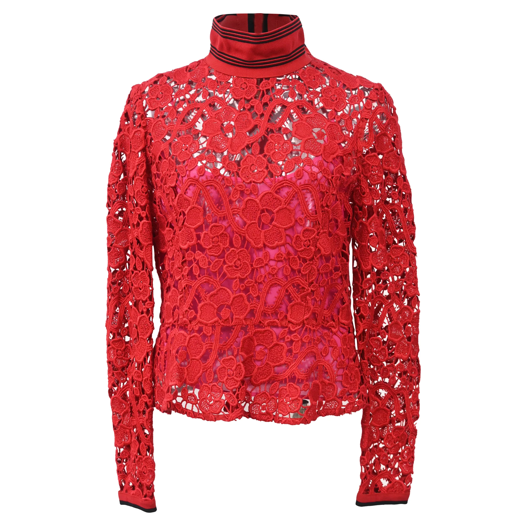 Women's Salvatore Ferragamo Lace Blouse in Red Cotton