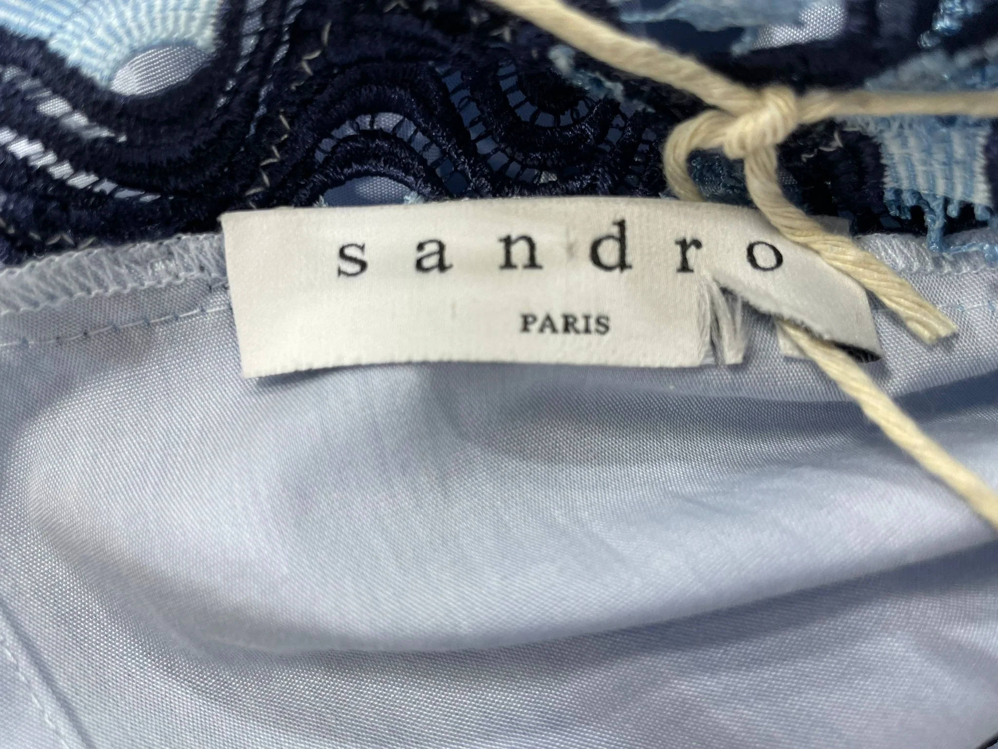 Women's Sandro Embroidered Pleated Mini Dress Light Blue Cotton - Image 10