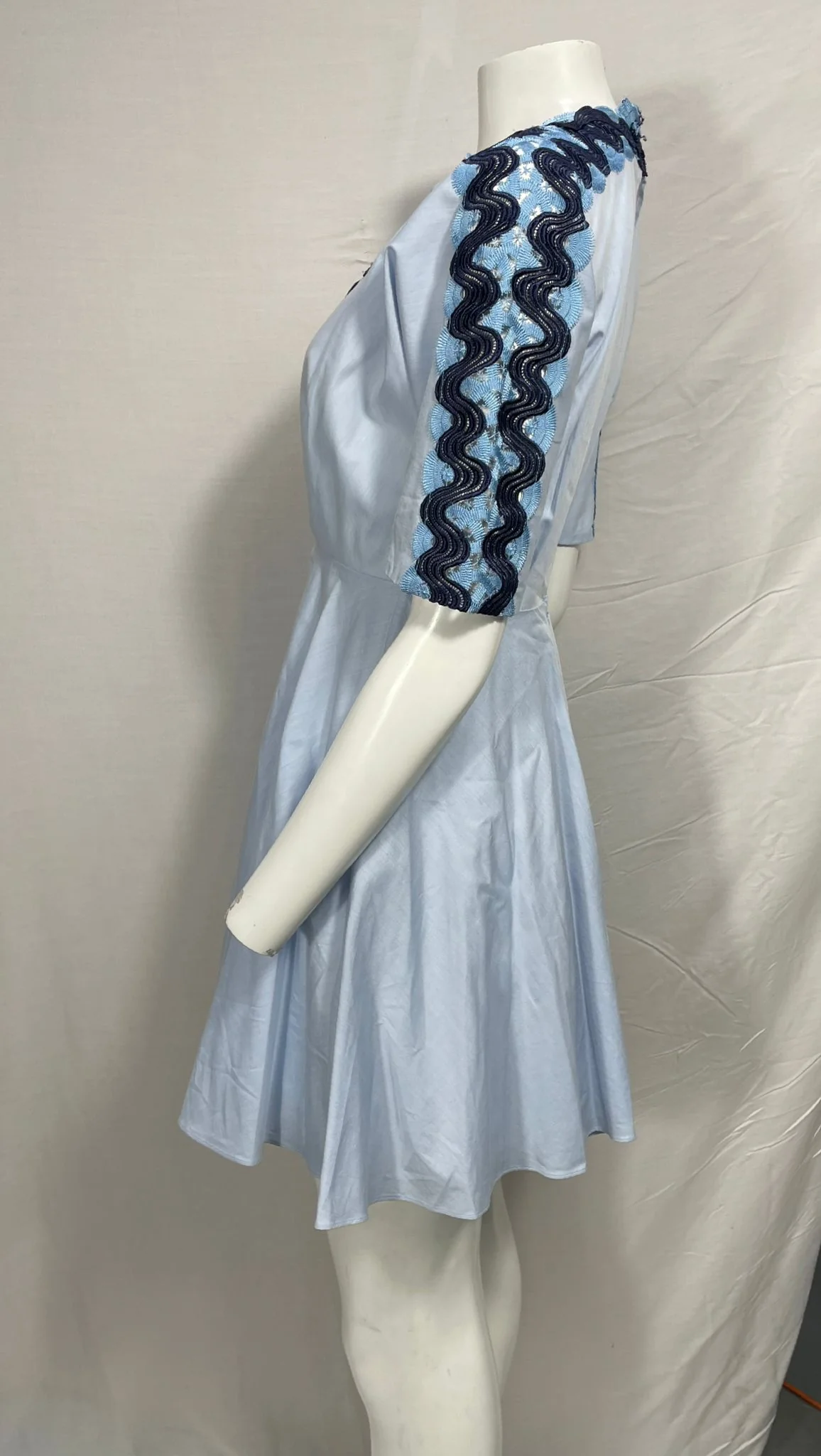 Women's Sandro Embroidered Pleated Mini Dress Light Blue Cotton - Image 9