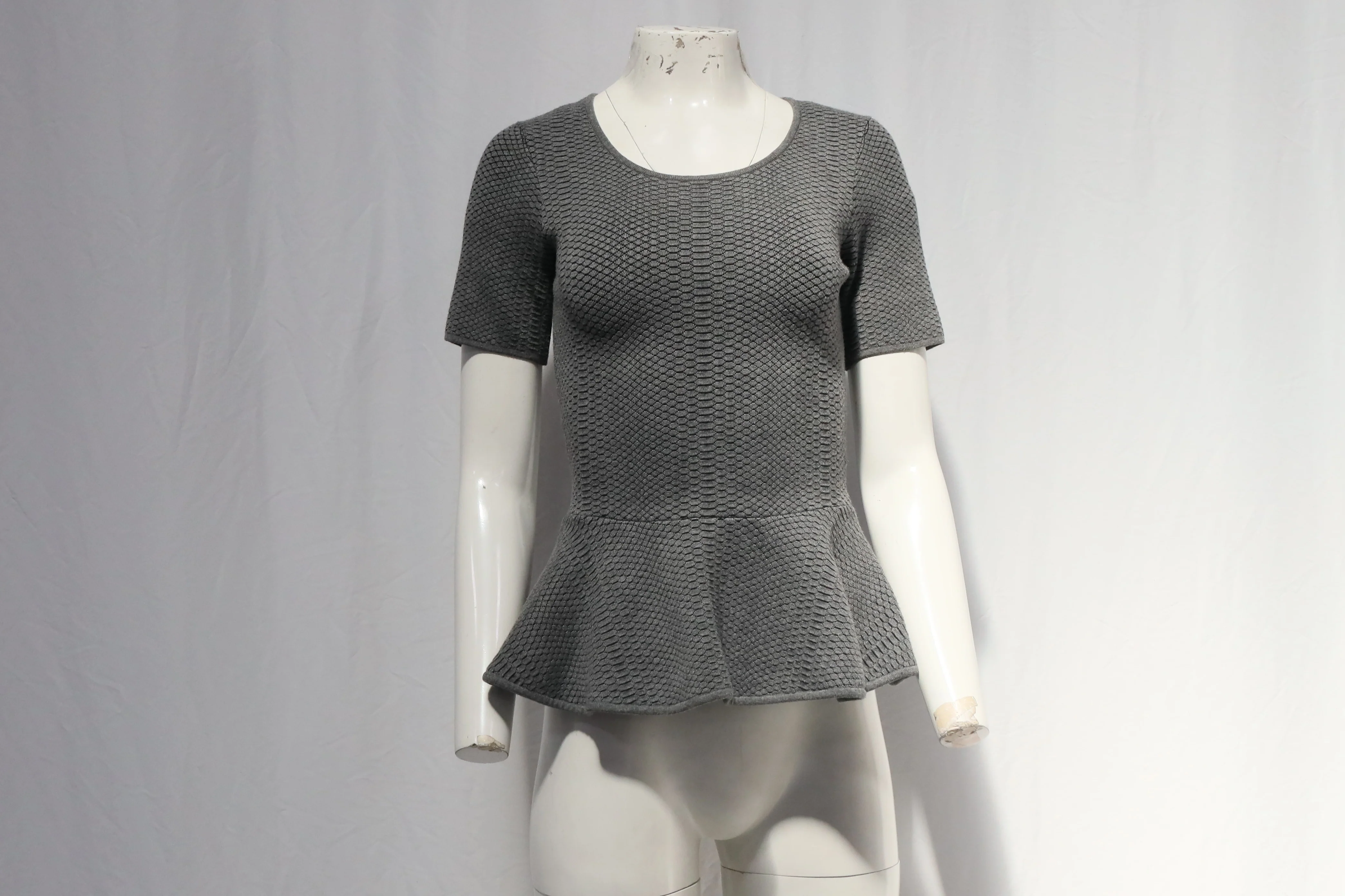 Women's Sandro Knitted Peplum Blouse in Grey Viscose - Image 7