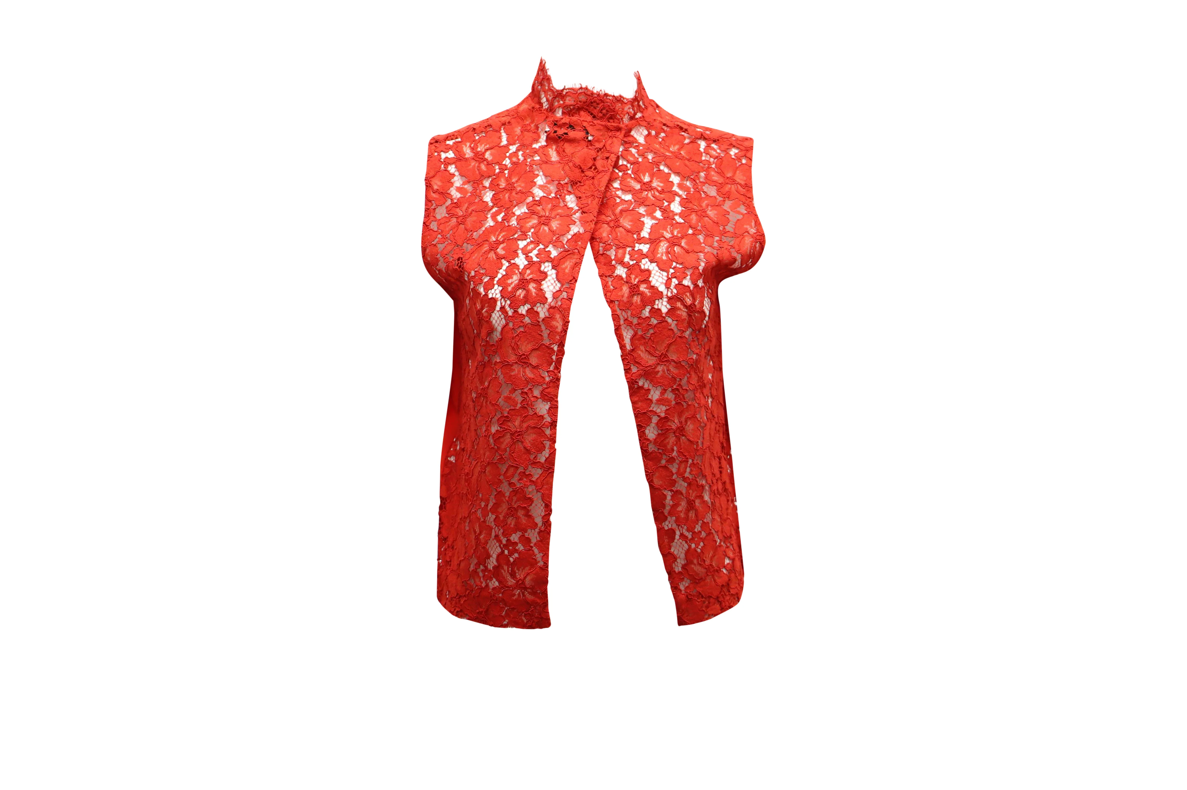Women's Sandro Paris Sleeveless Lace Blouse in Red Silk