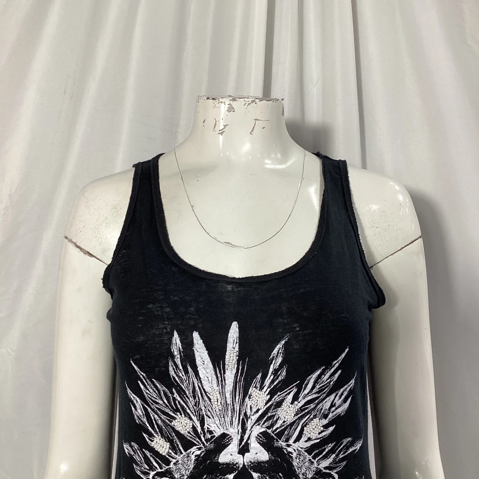 Women's Sandro Printed Tank Top in Black Linen - Image 9