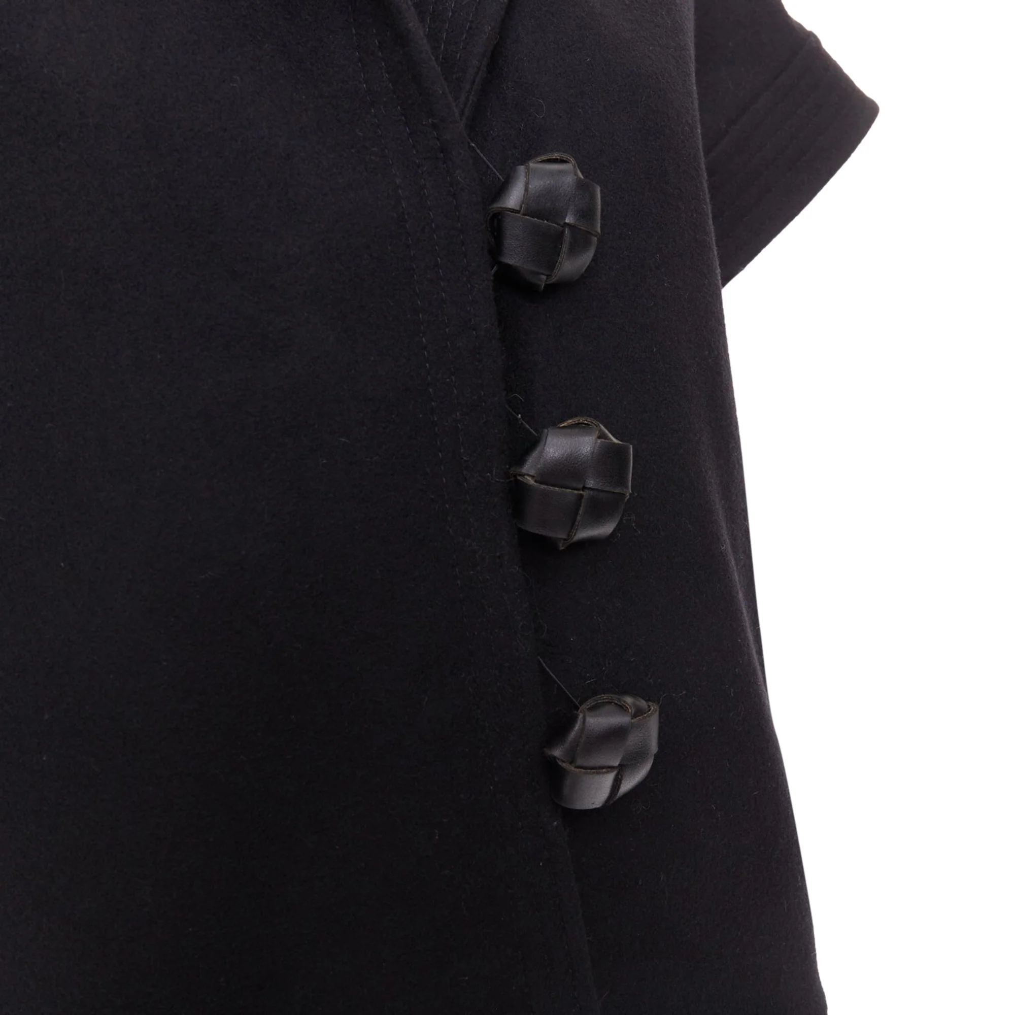 Women's STELLA MCCARTNEY 2005 black wool cashmere wide collar woven buttons coat IT40 S - Image 2