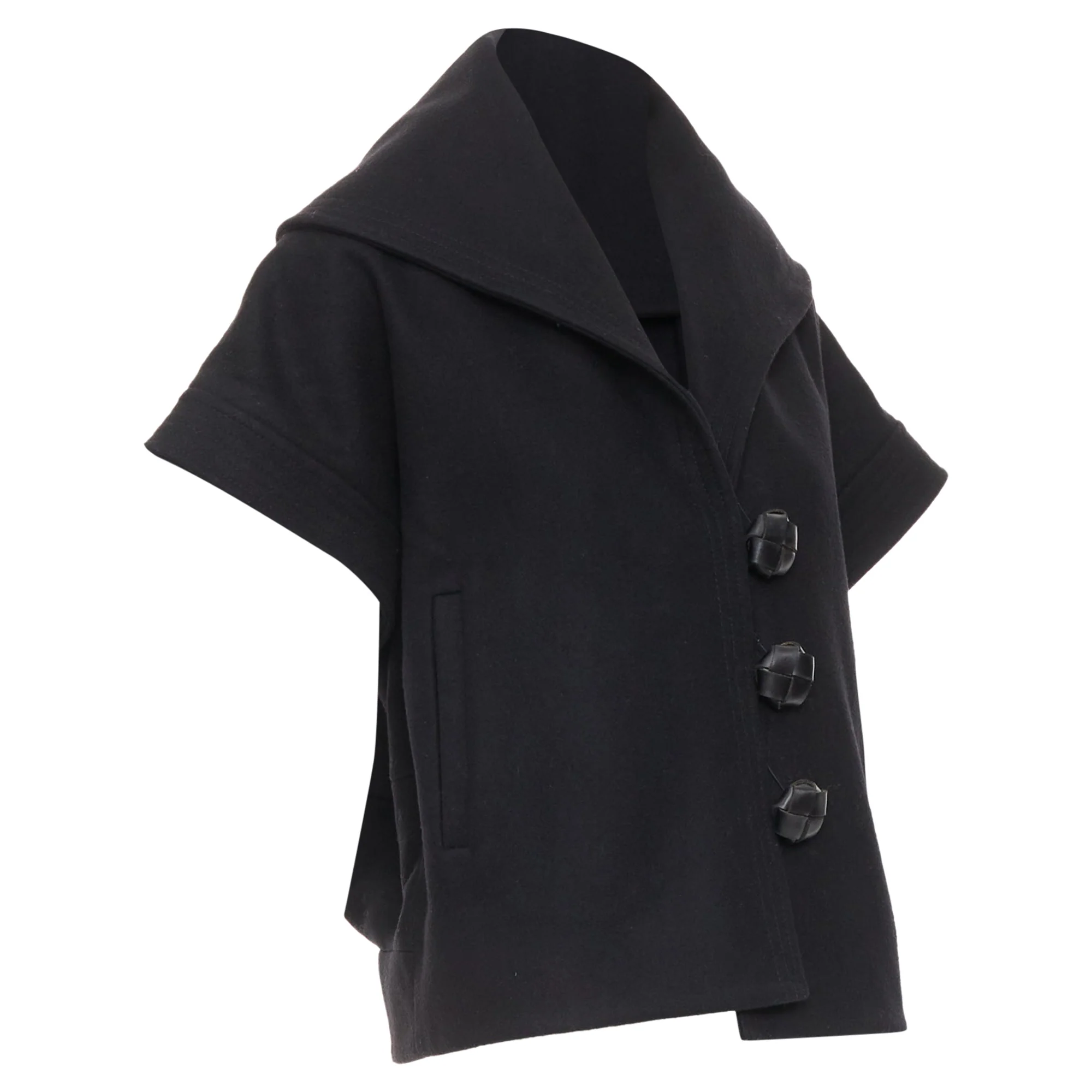 Women's STELLA MCCARTNEY 2005 black wool cashmere wide collar woven buttons coat IT40 S - Image 3