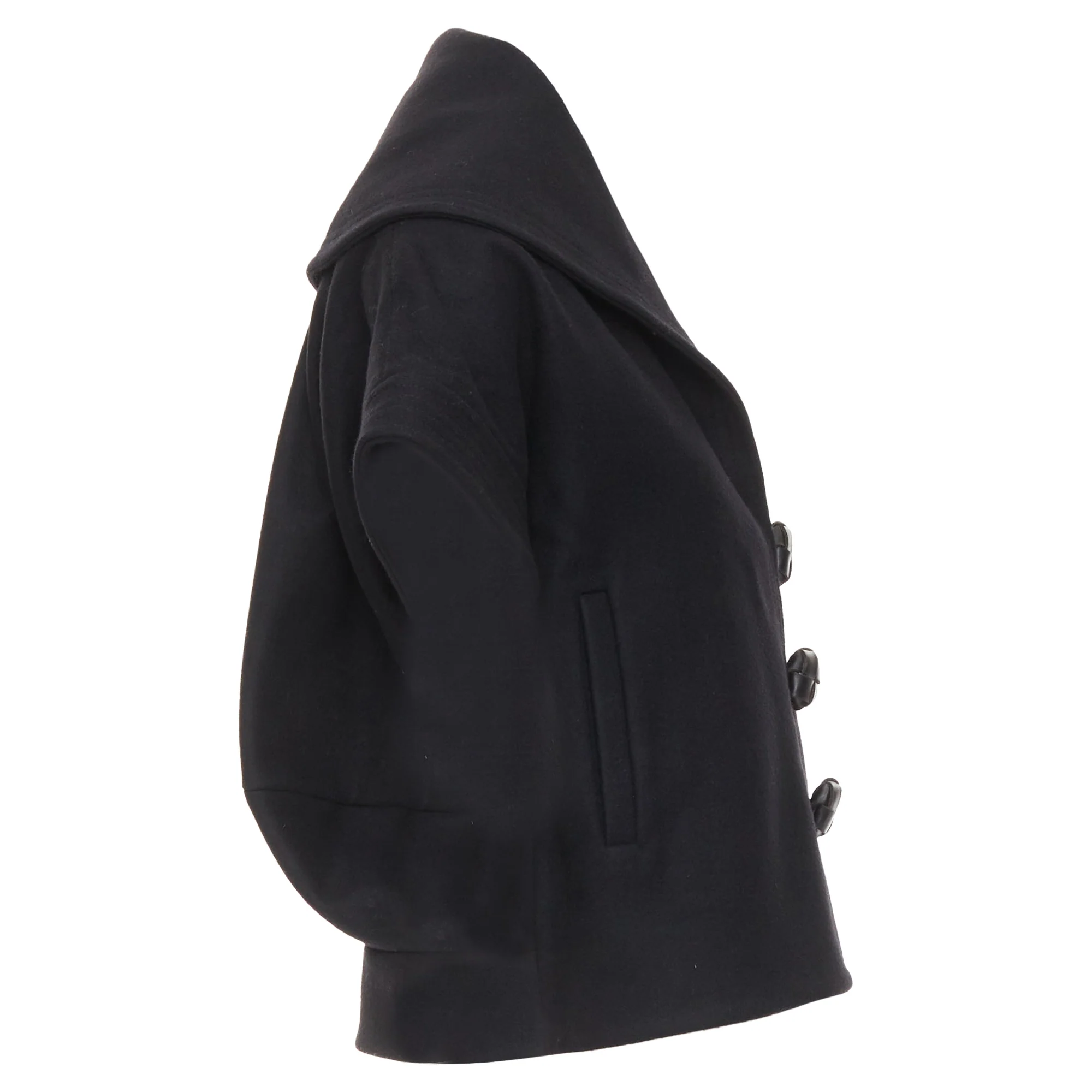 Women's STELLA MCCARTNEY 2005 black wool cashmere wide collar woven buttons coat IT40 S - Image 4