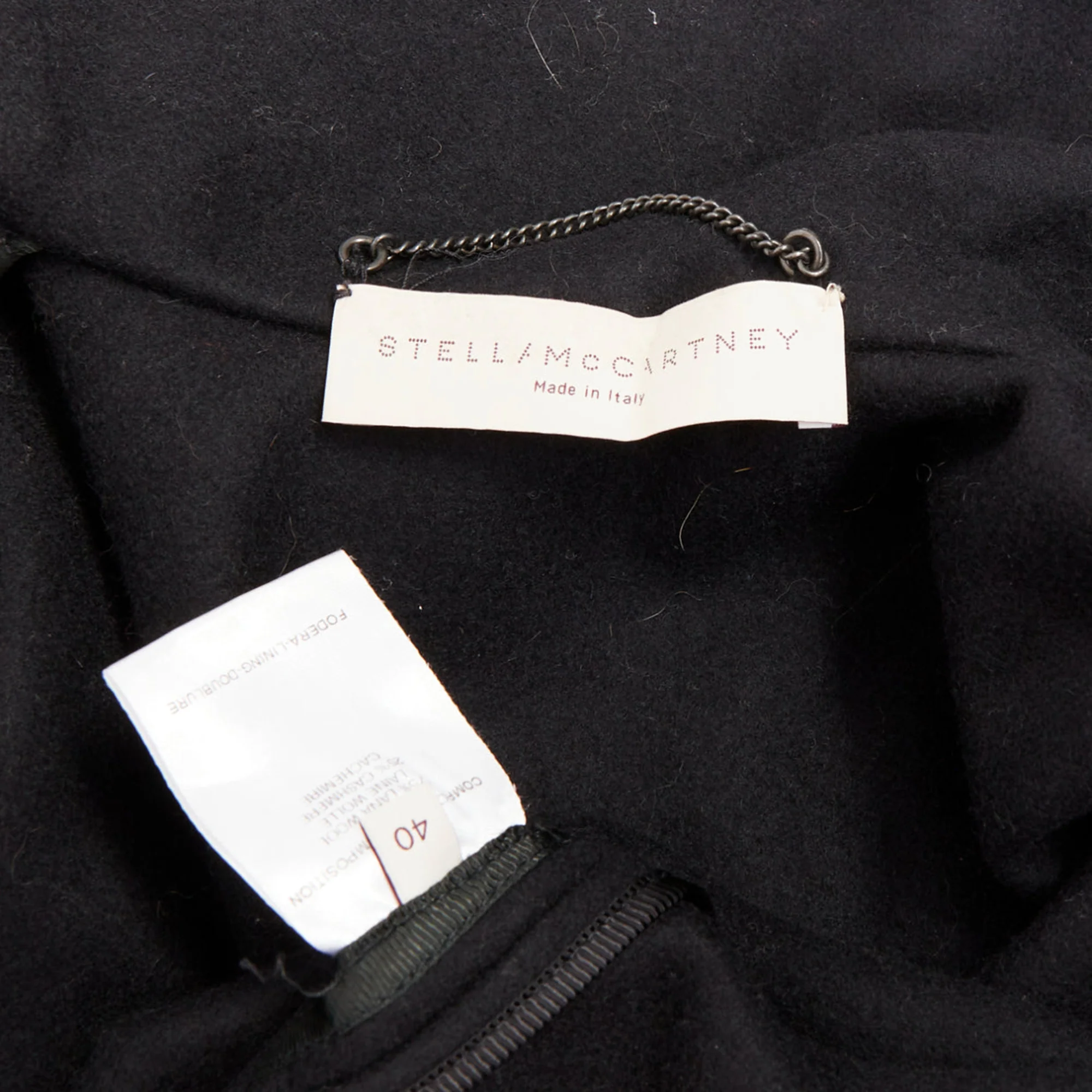 Women's STELLA MCCARTNEY 2005 black wool cashmere wide collar woven buttons coat IT40 S - Image 8