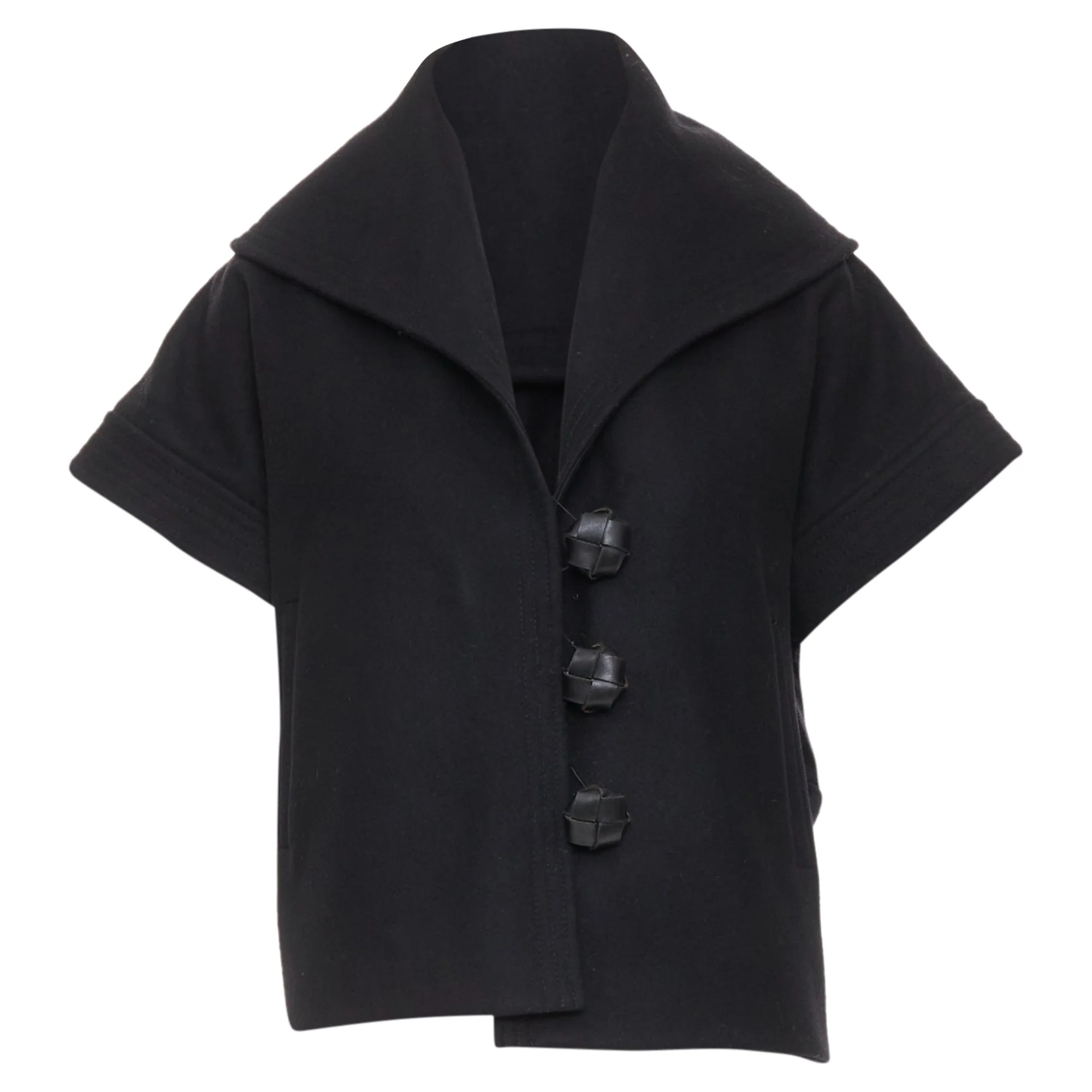 Women's STELLA MCCARTNEY 2005 black wool cashmere wide collar woven buttons coat IT40 S - Image 9