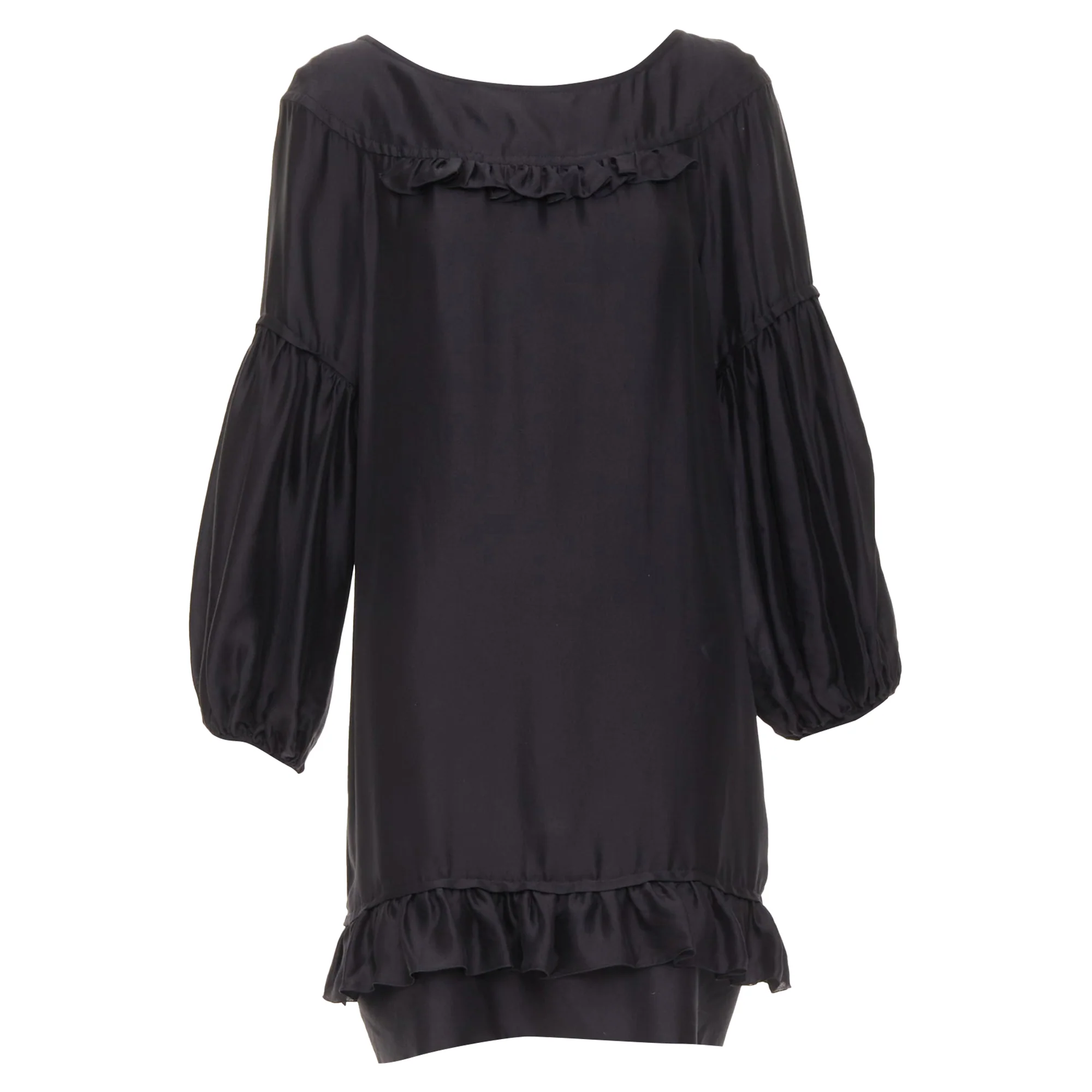 Women's STELLA MCCARTNEY 2007 black silk ruffle trim puff sleeve baby doll dress IT40 S