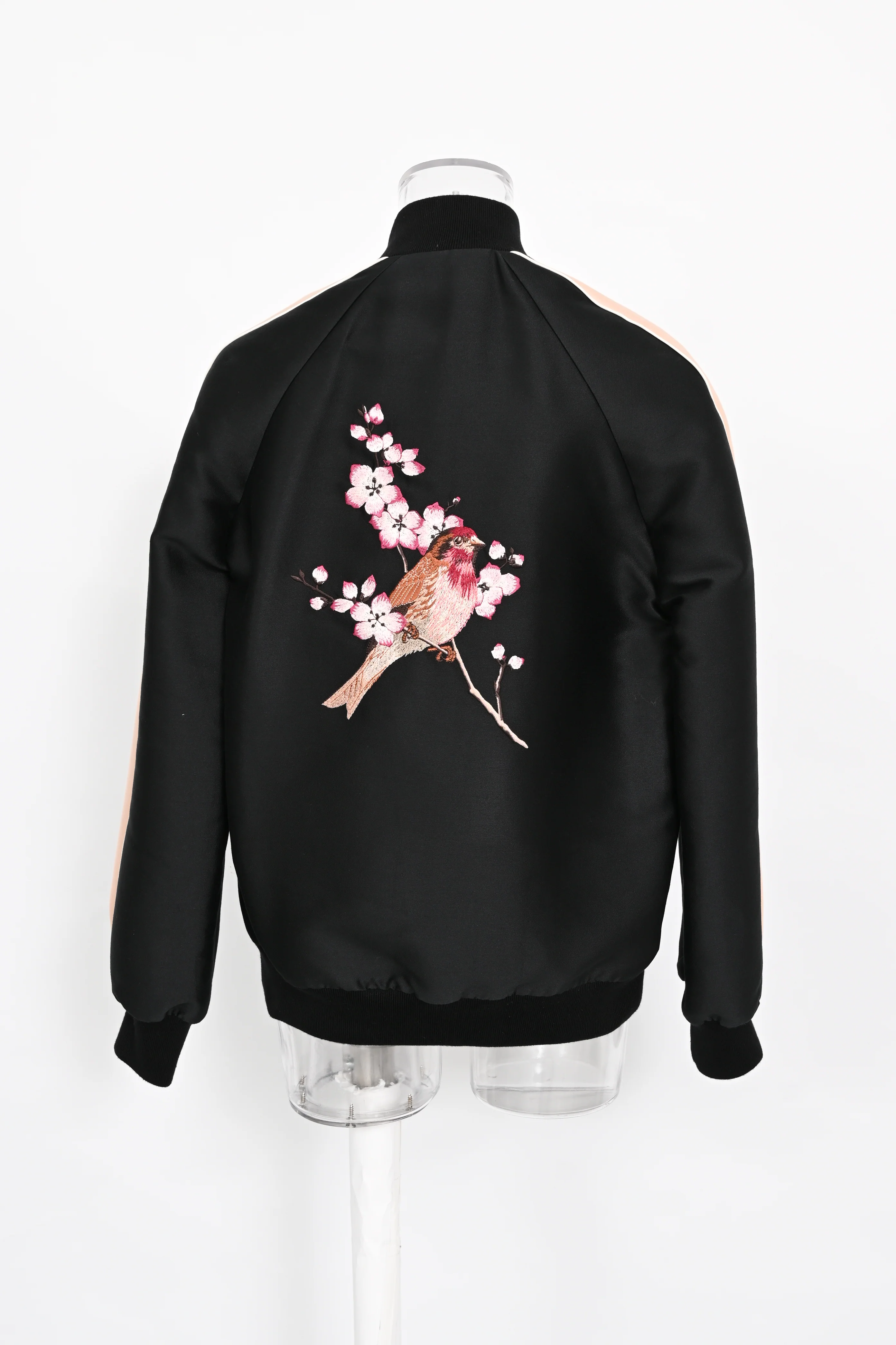 Women's Stella McCartney Bird Embroidered Bomber Jacket In Black Cotton - Image 8