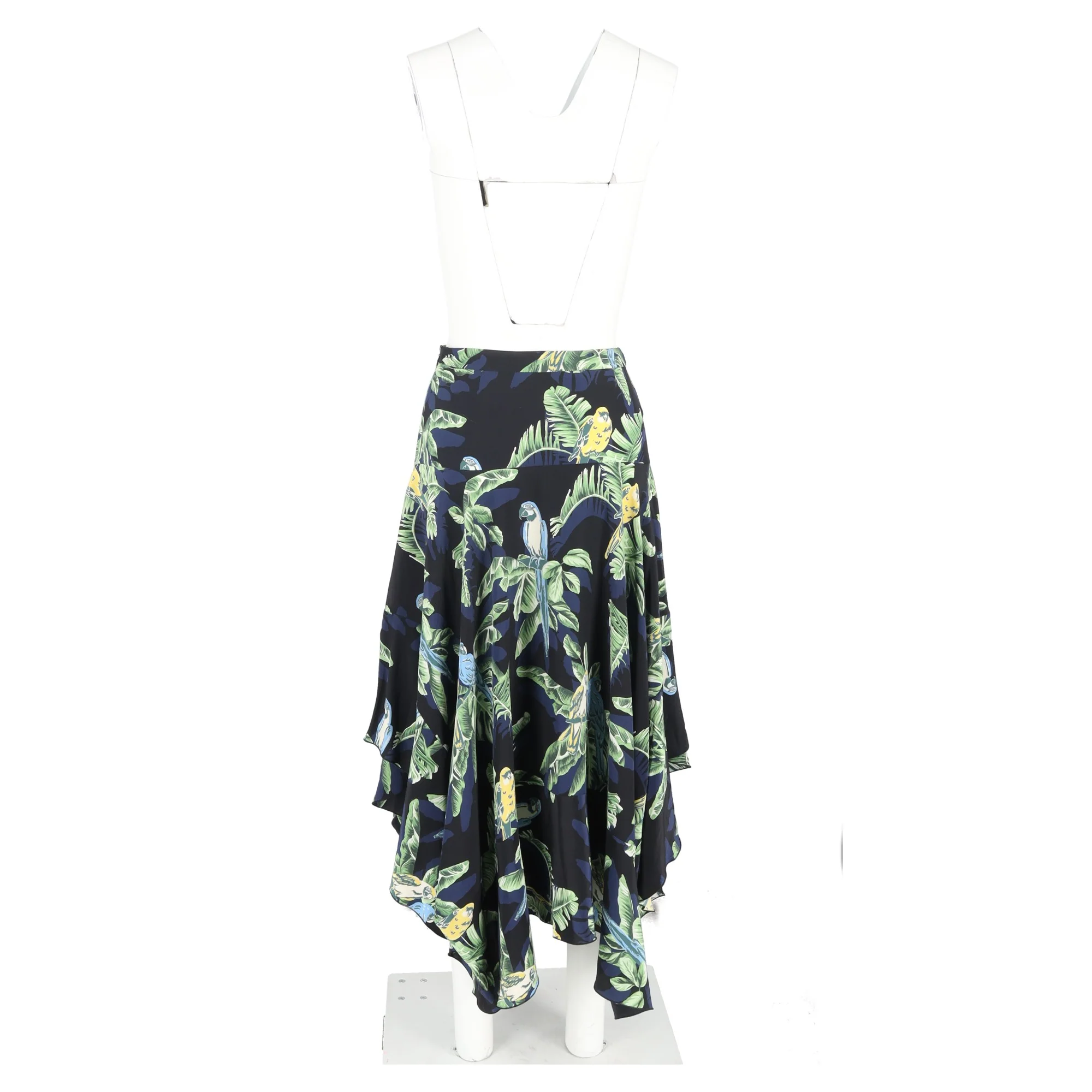 Women's Stella McCartney Birds of Paradise Printed Asymmetric Hem Midi Skirt in Multicolor Silk - Image 6