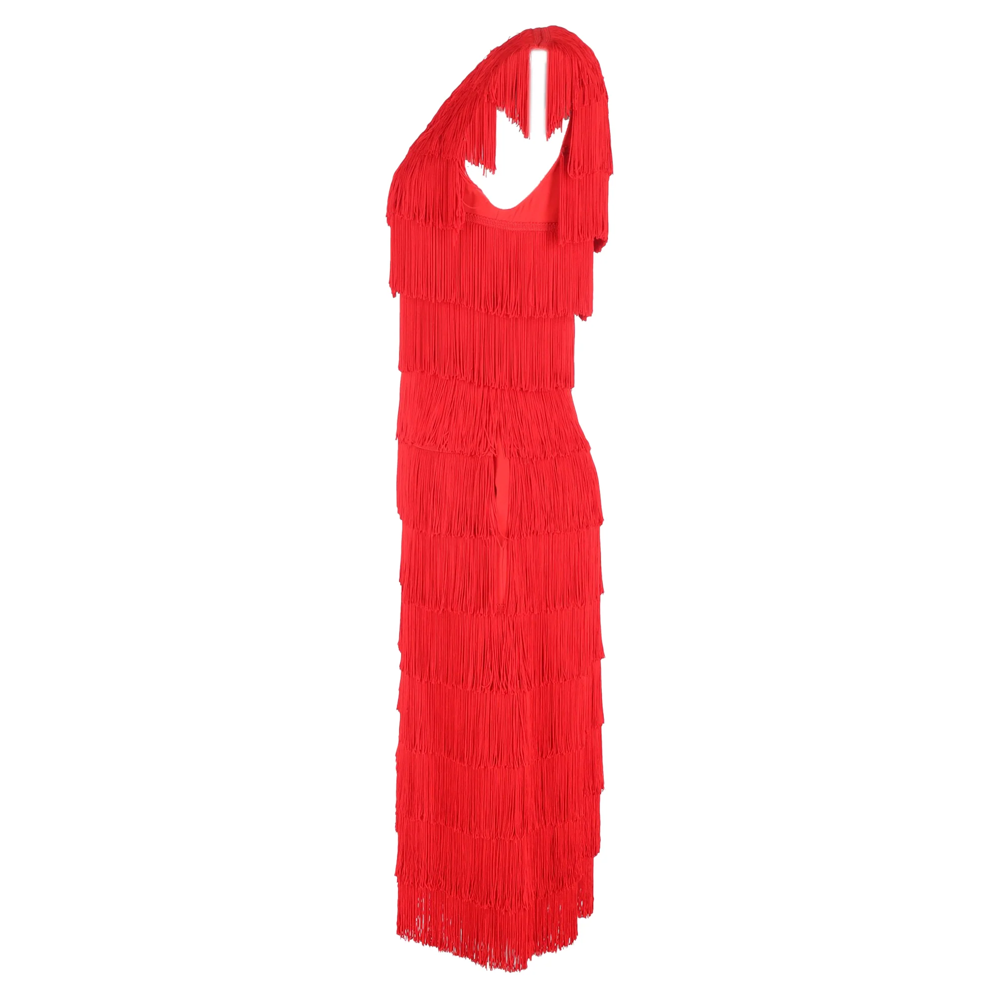 Women's Stella Mccartney Emma Fringed Midi Dress in Red Polyester - Image 2