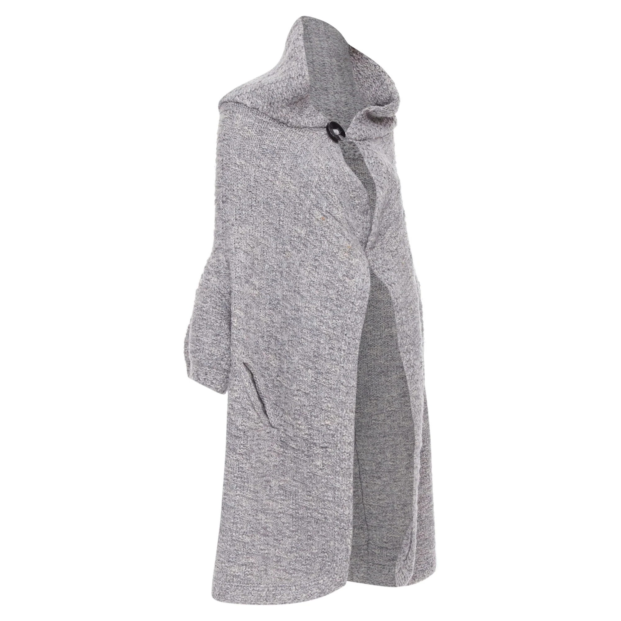 Women's STELLA MCCARTNEY grey alpaca flax blend chunky knit hooded cardigan IT36 XXS - Image 3