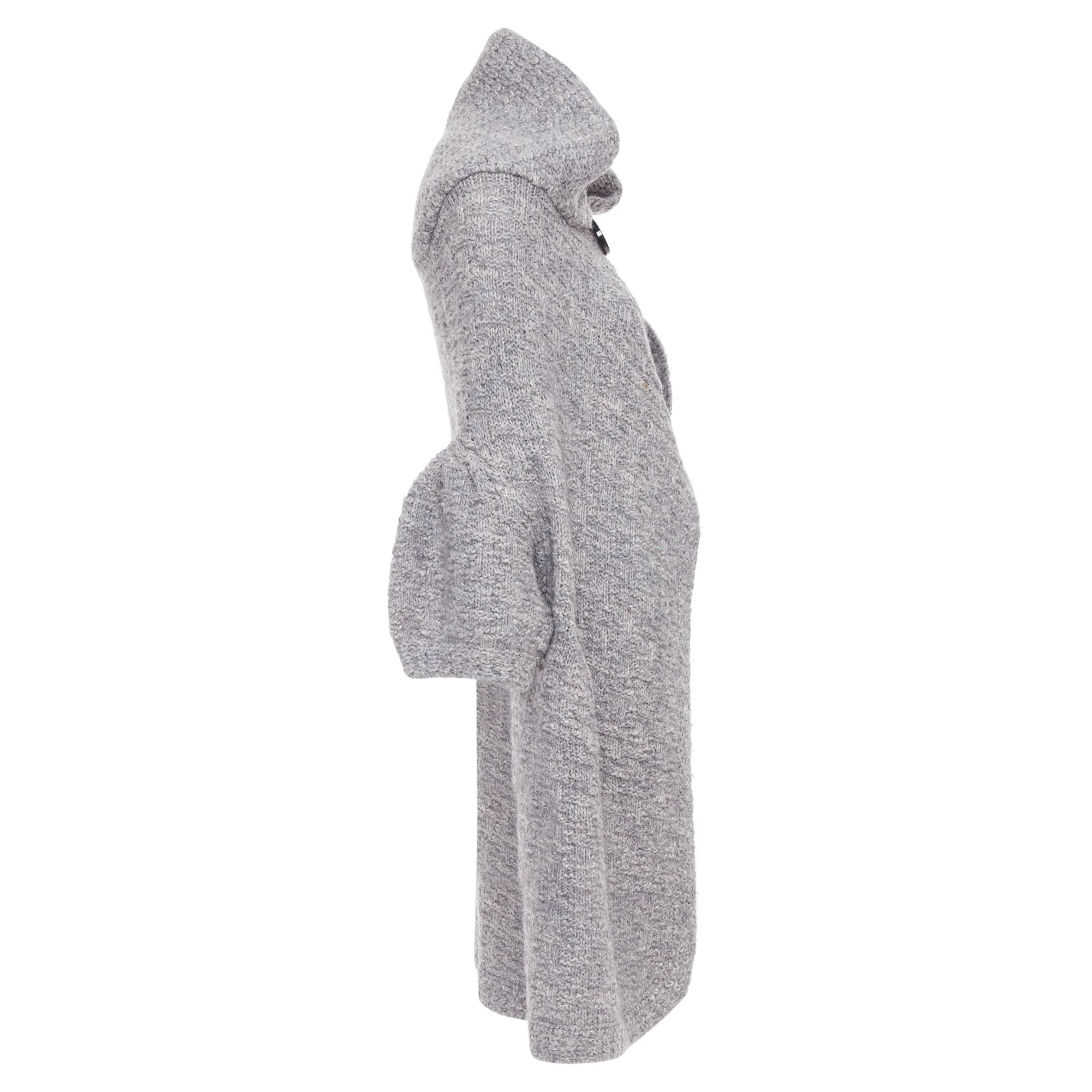 Women's STELLA MCCARTNEY grey alpaca flax blend chunky knit hooded cardigan IT36 XXS - Image 4