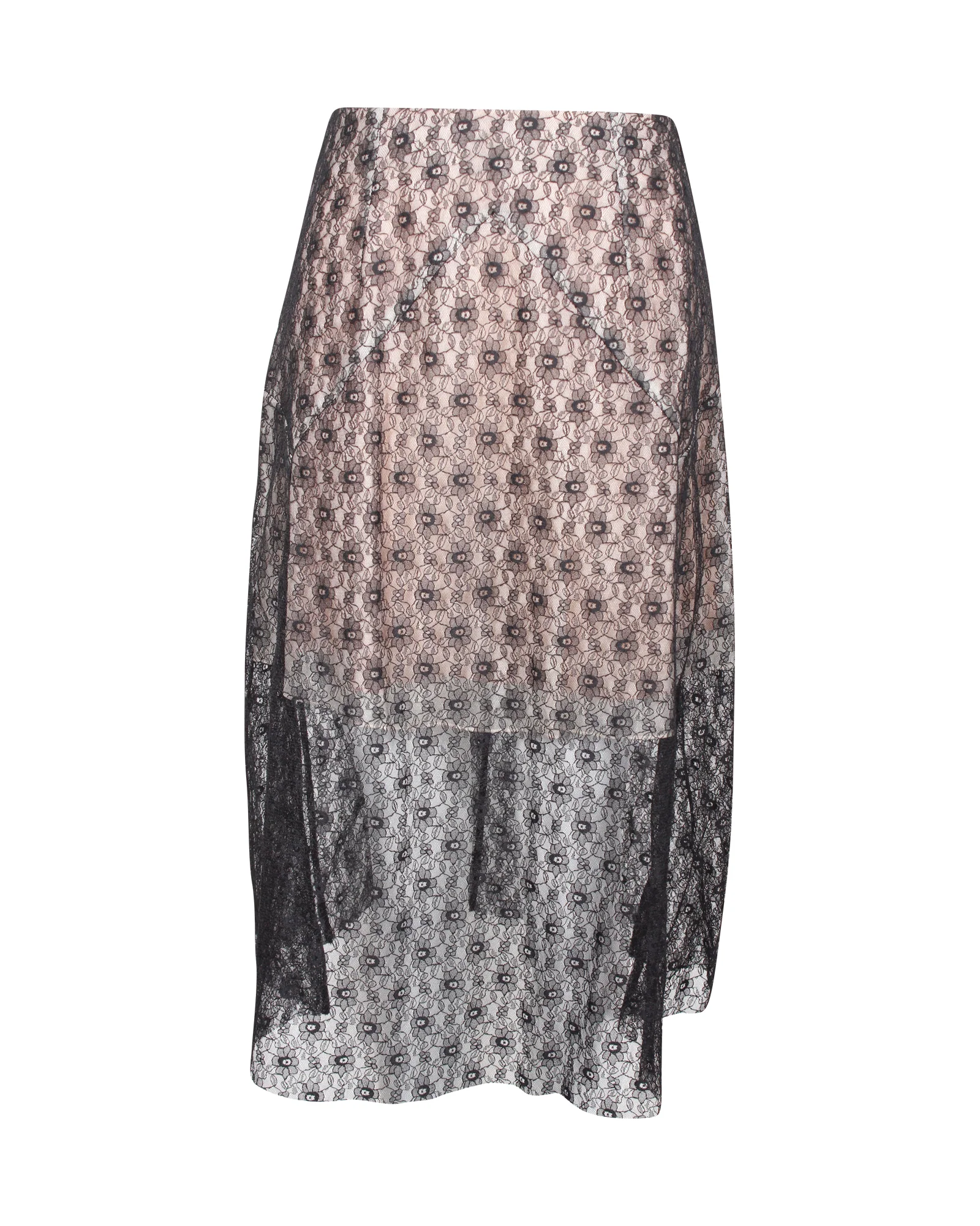 Women's Stella McCartney Knee Length Lace Skirt in Black Silk
