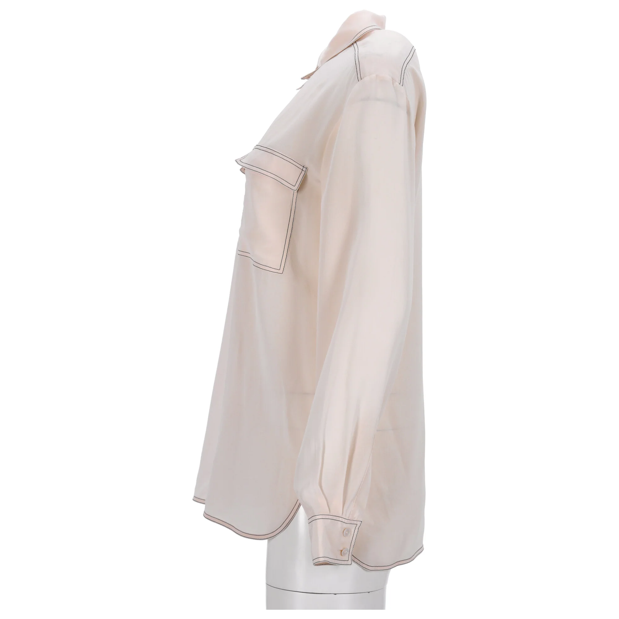 Women's Stella Mccartney Two Pockets Long Sleeve Shirt in Light Peach Crepe Satin - Image 7