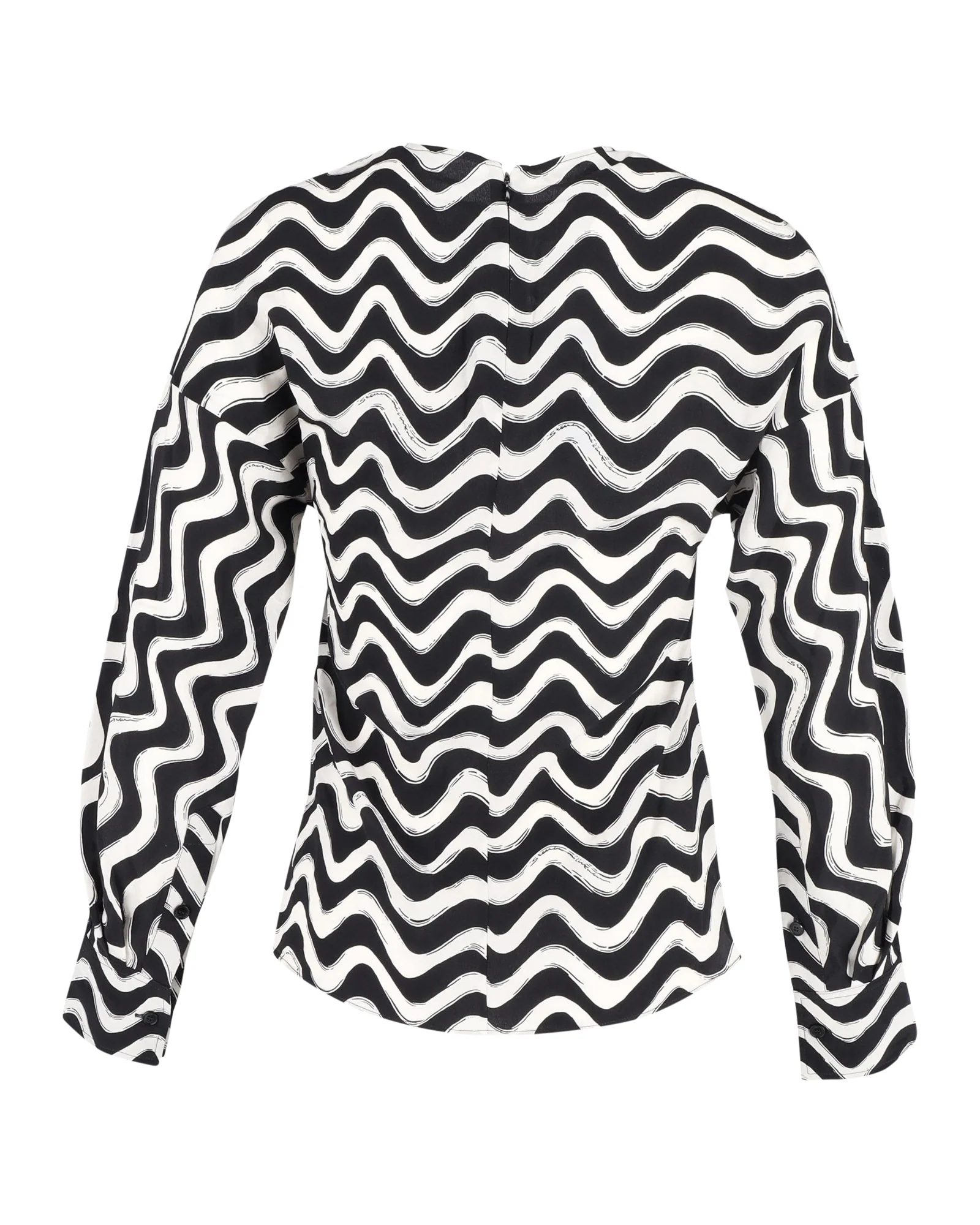 Women's Stella McCartney Wave-Print Long-Sleeve Blouse in Black and White Silk - Image 3