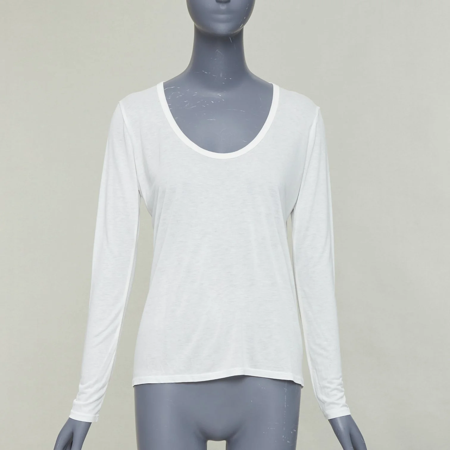 Women's THE ROW cream viscose silk trim scoop neck soft relaxed tshirt XS - Image 9