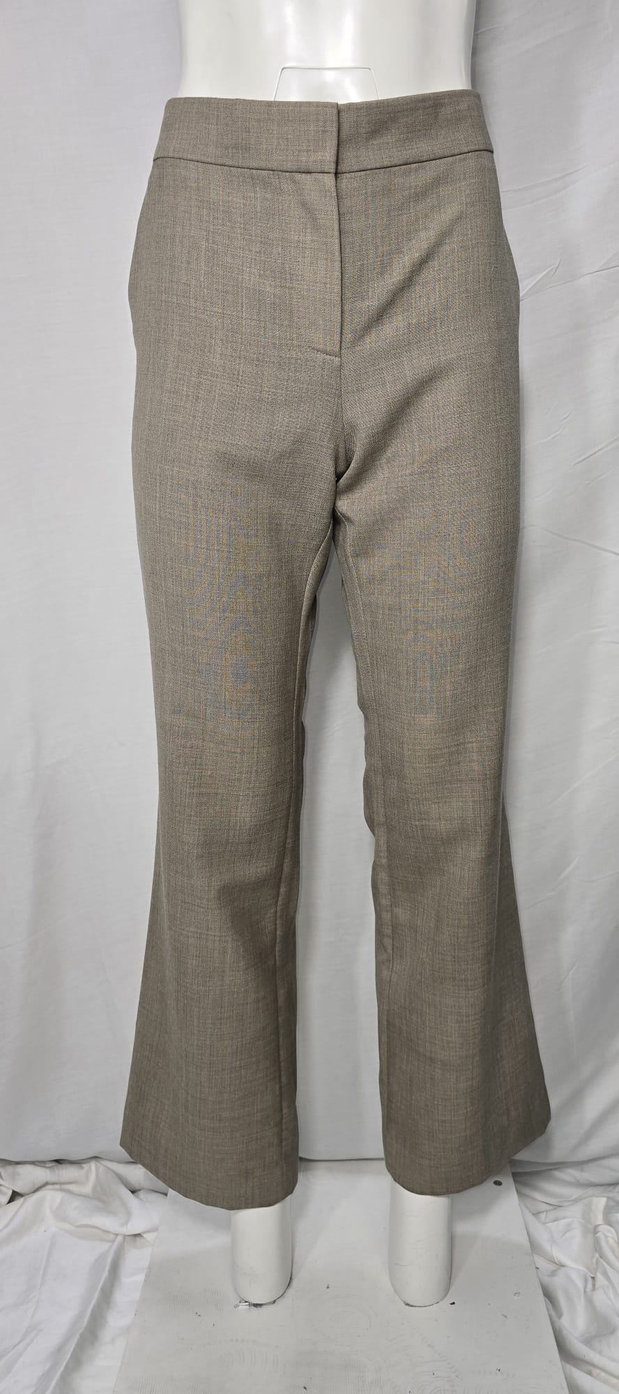 Women's The Row High-Rise Flared Trousers in Beige Wool - Image 6