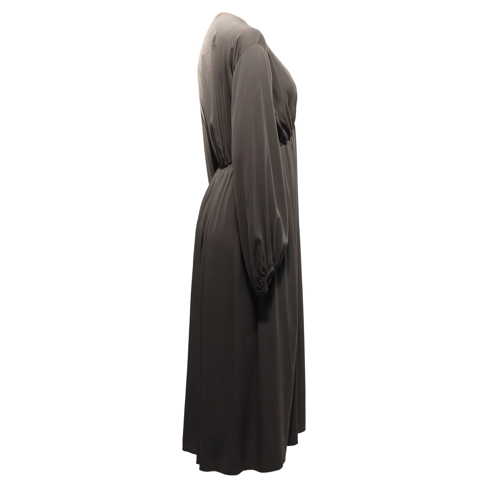 Women's The Row Sasha Gathered Midi Dress in Brown Silk - Image 3