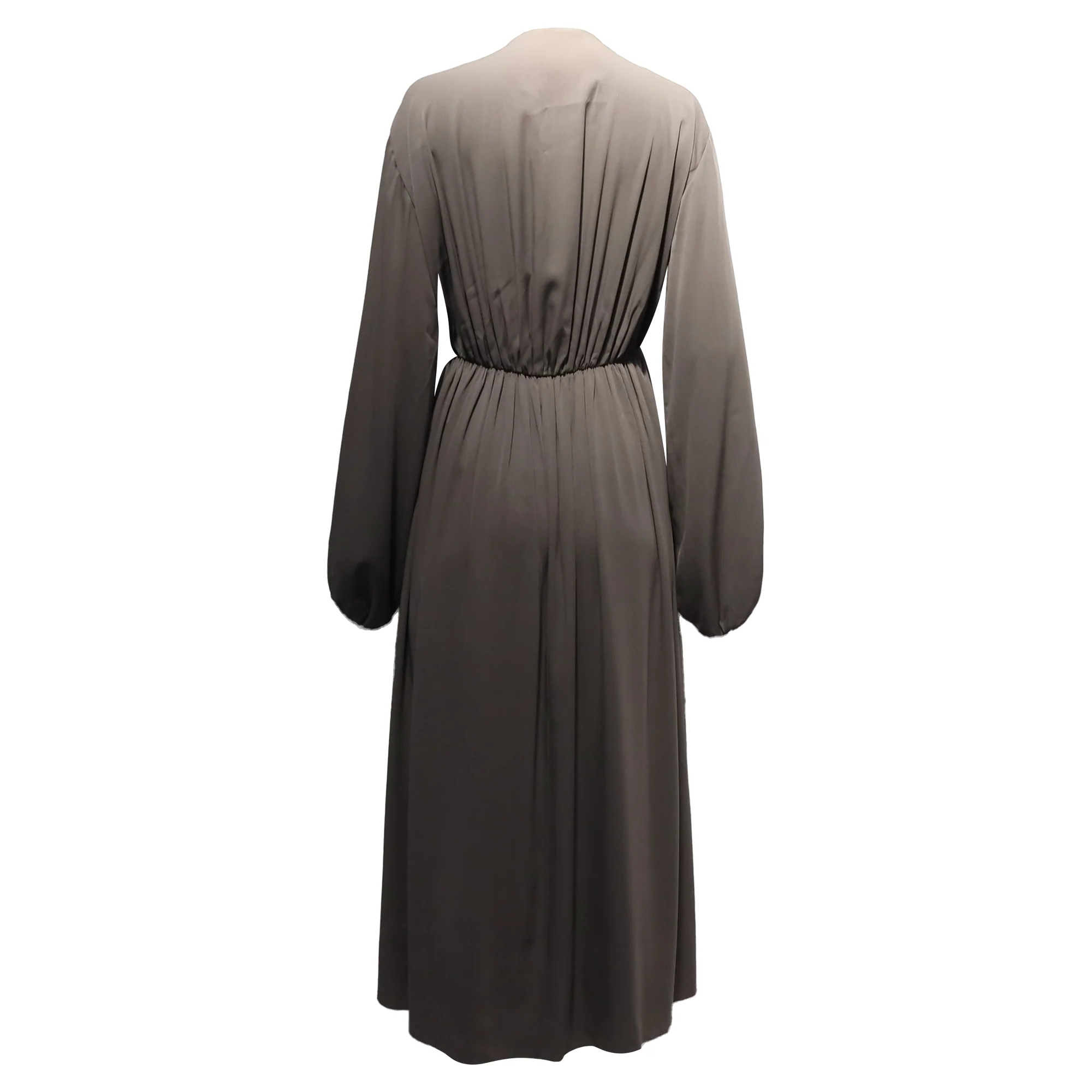 Women's The Row Sasha Gathered Midi Dress in Brown Silk - Image 4