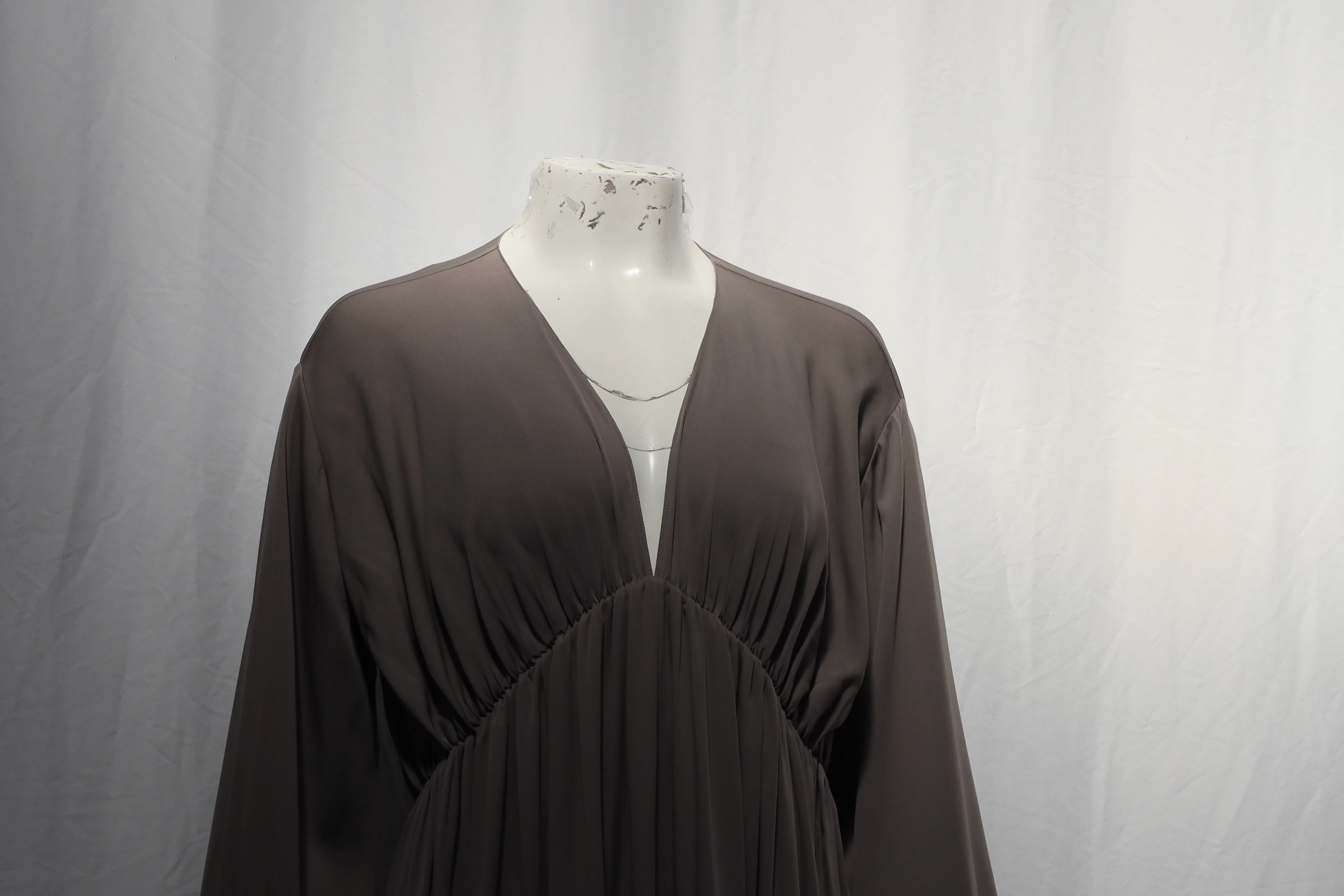 Women's The Row Sasha Gathered Midi Dress in Brown Silk - Image 9