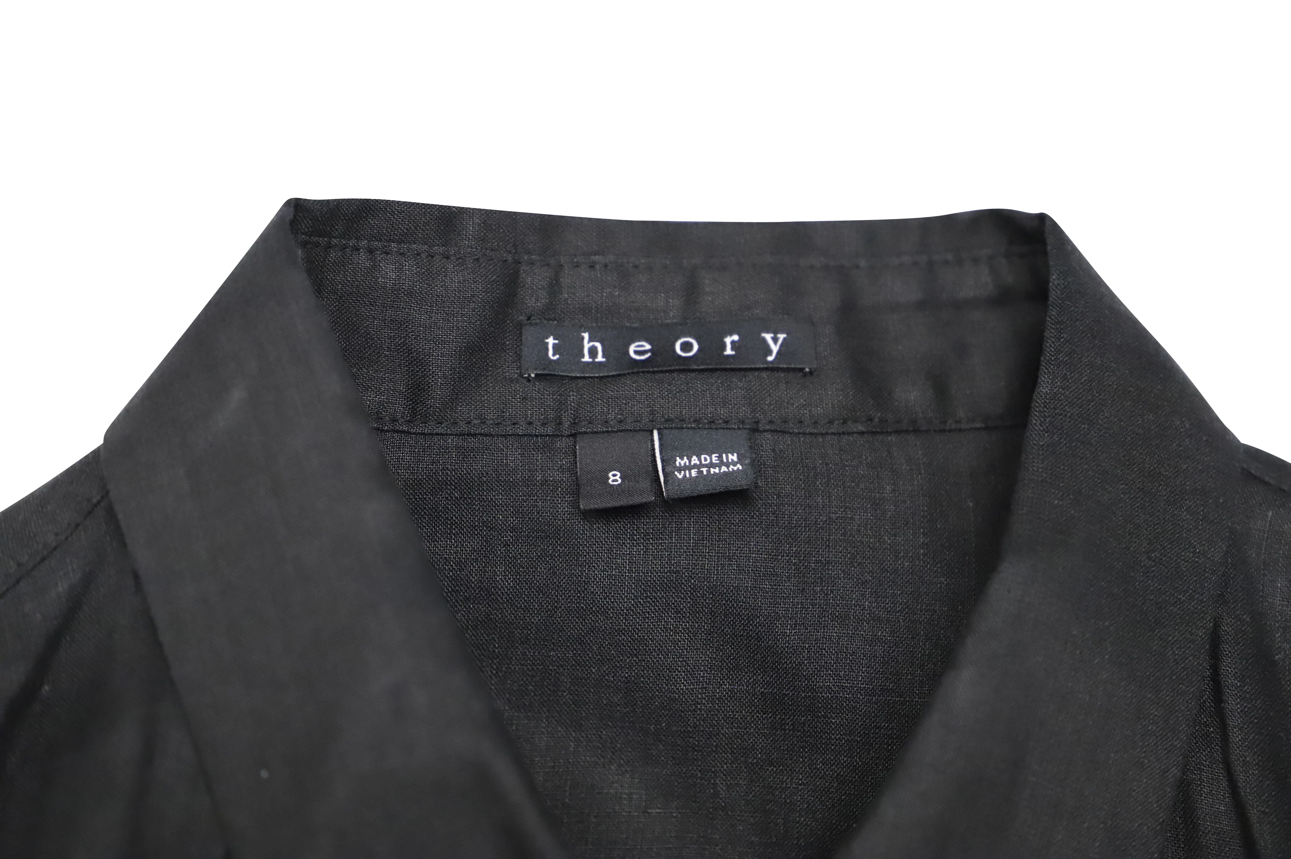 Women's Theory Belted Shirt Dress in Black Linen - Image 4