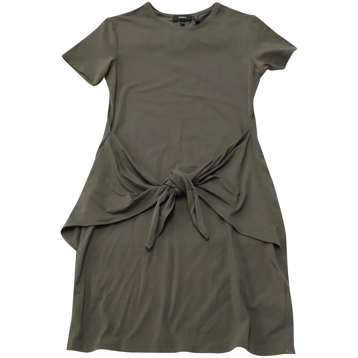 Women's Theory Dakui Front Tie Dress in Olive Green Cotton - Image 3