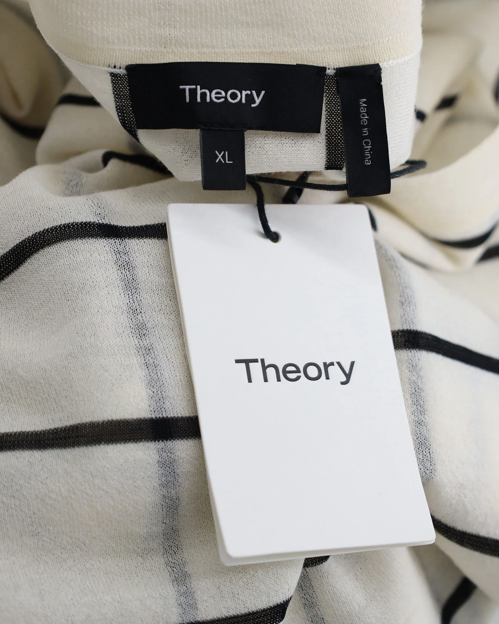 Women's Theory Grid Print Sweater in Eggshell White Wool Blend - Image 4