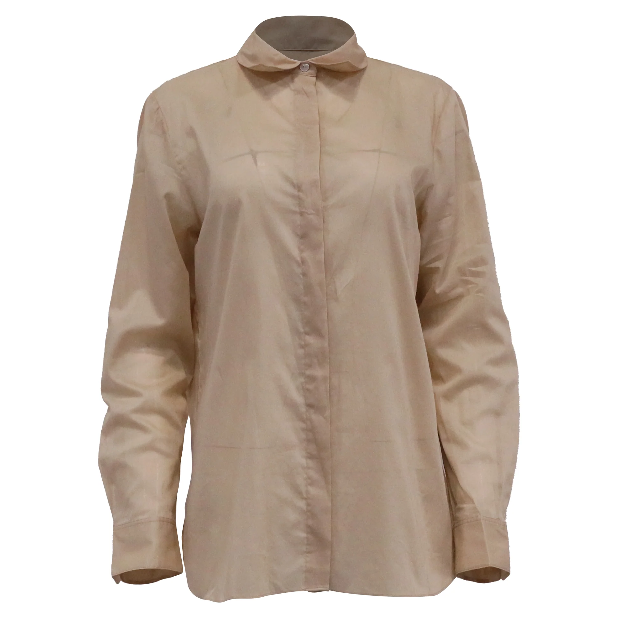 Women's Theory Hidden-Buttoned Shirt in Beige Cotton