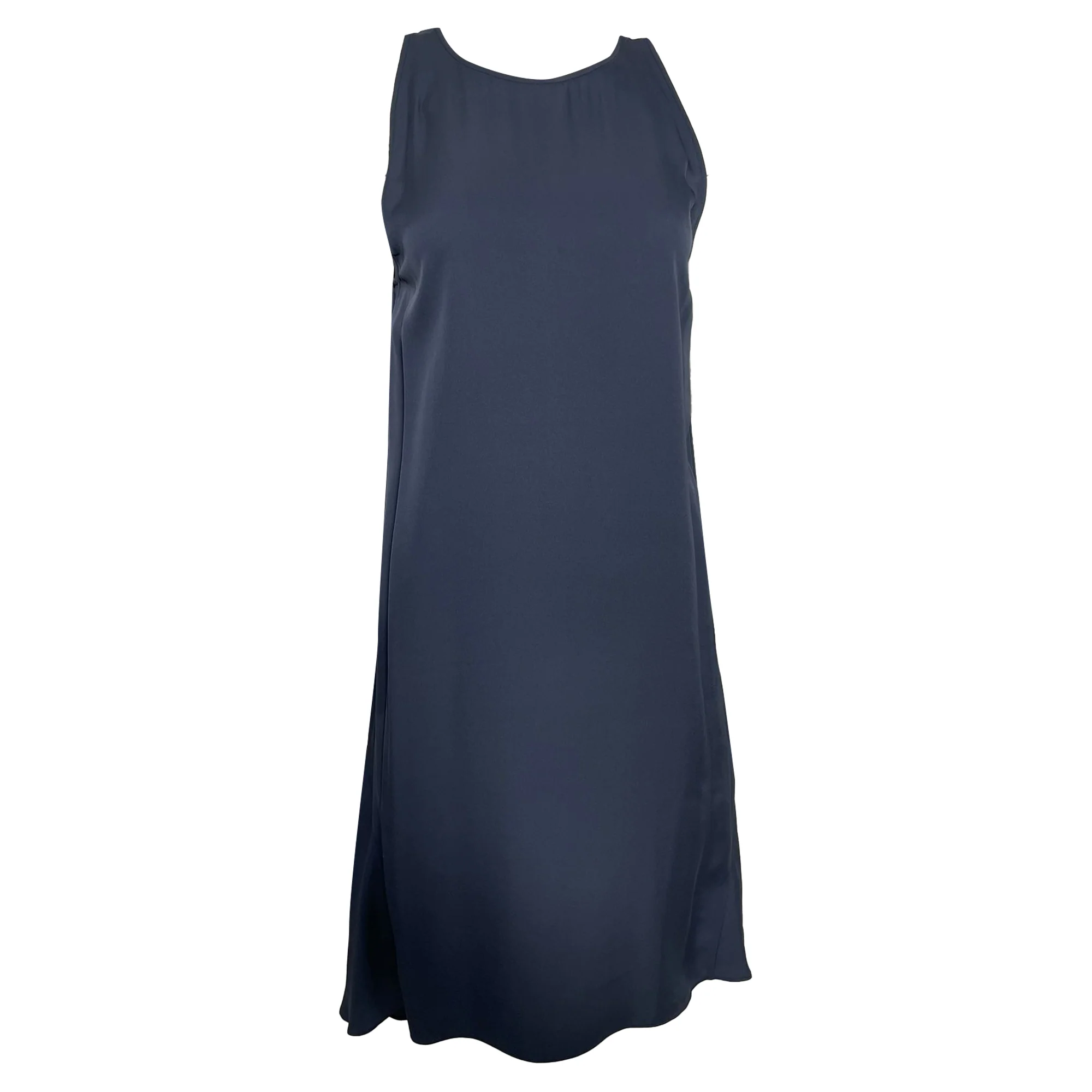 Women's Theory Long Back Sleeveless Midi Dress in Navy Blue Silk