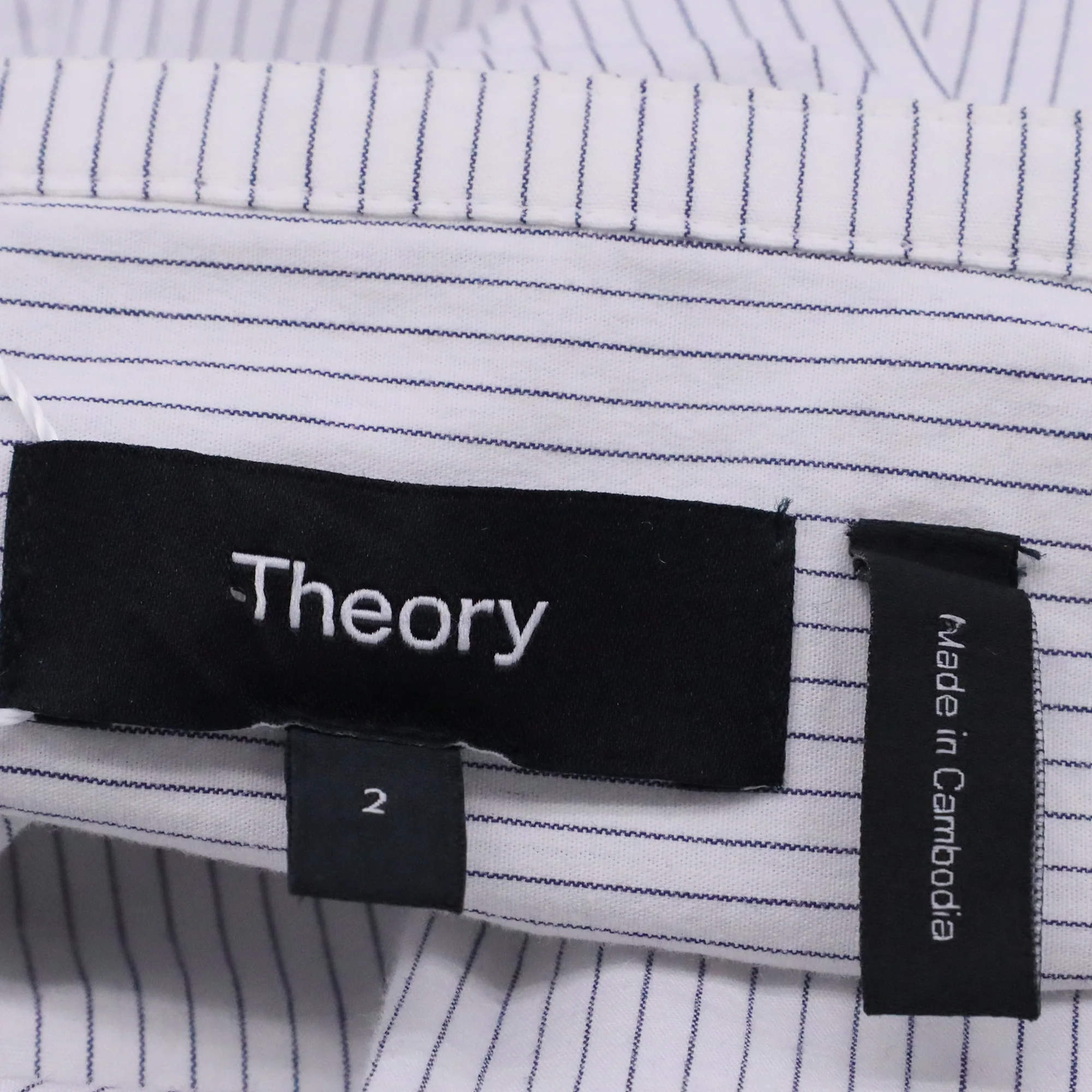 Women's Theory Striped Belted Shirt Dress in Grey Cotton - Image 5