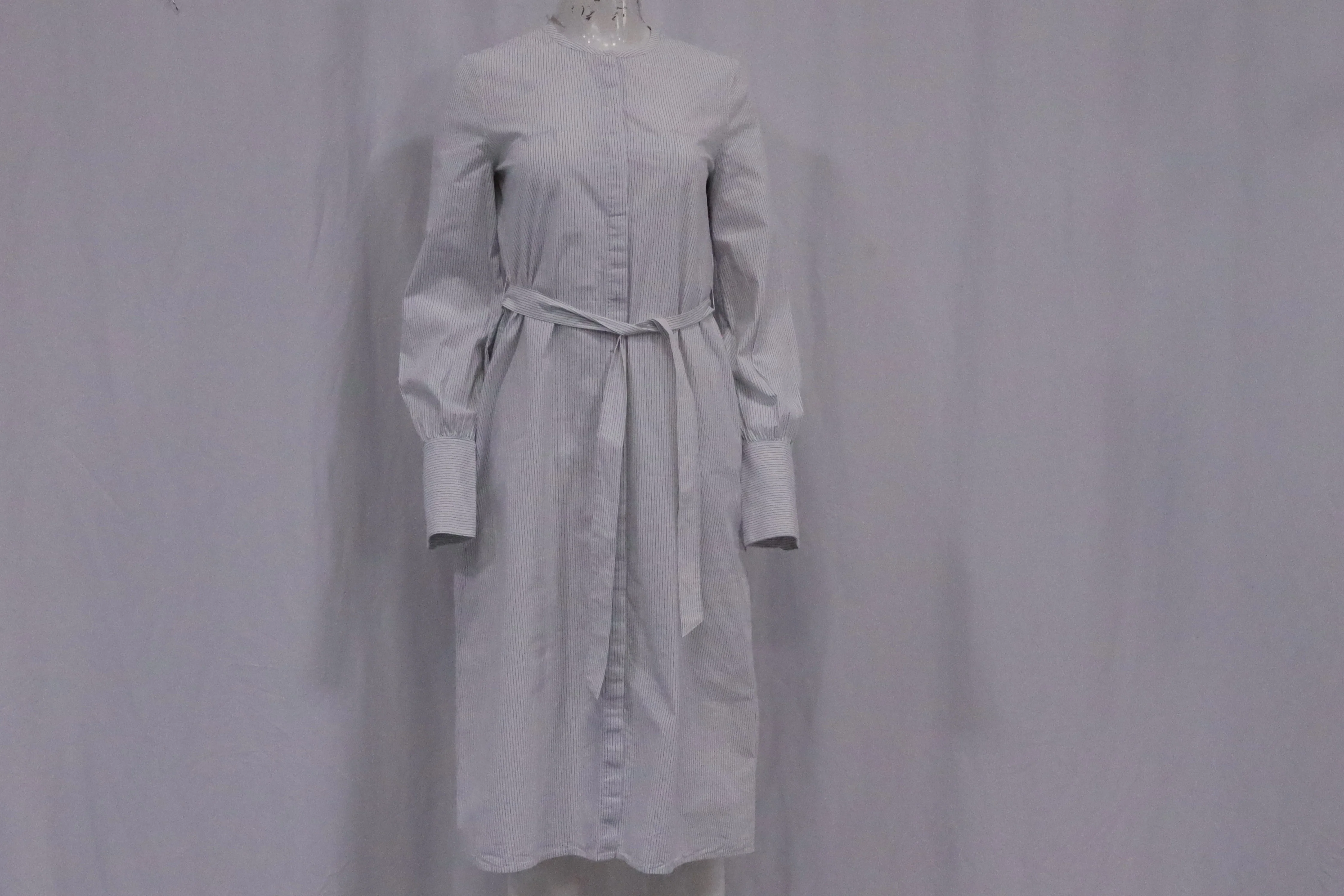 Women's Theory Striped Belted Shirt Dress in Grey Cotton - Image 8