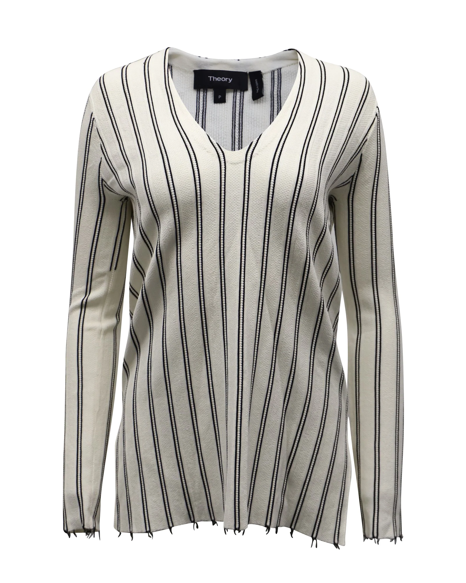 Women's Theory V-neck Stripe Blouse in White Cream Viscose