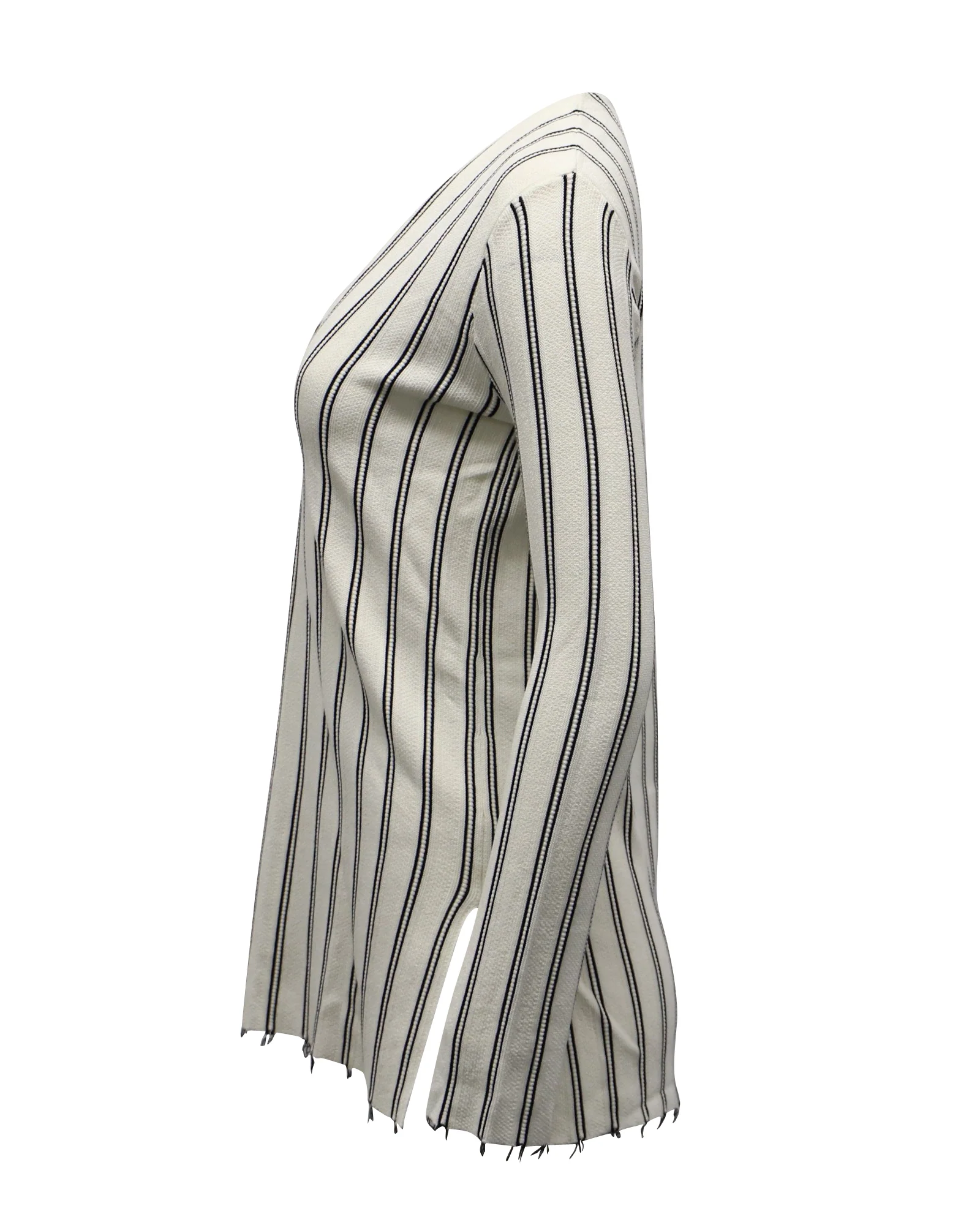 Women's Theory V-neck Stripe Blouse in White Cream Viscose - Image 2