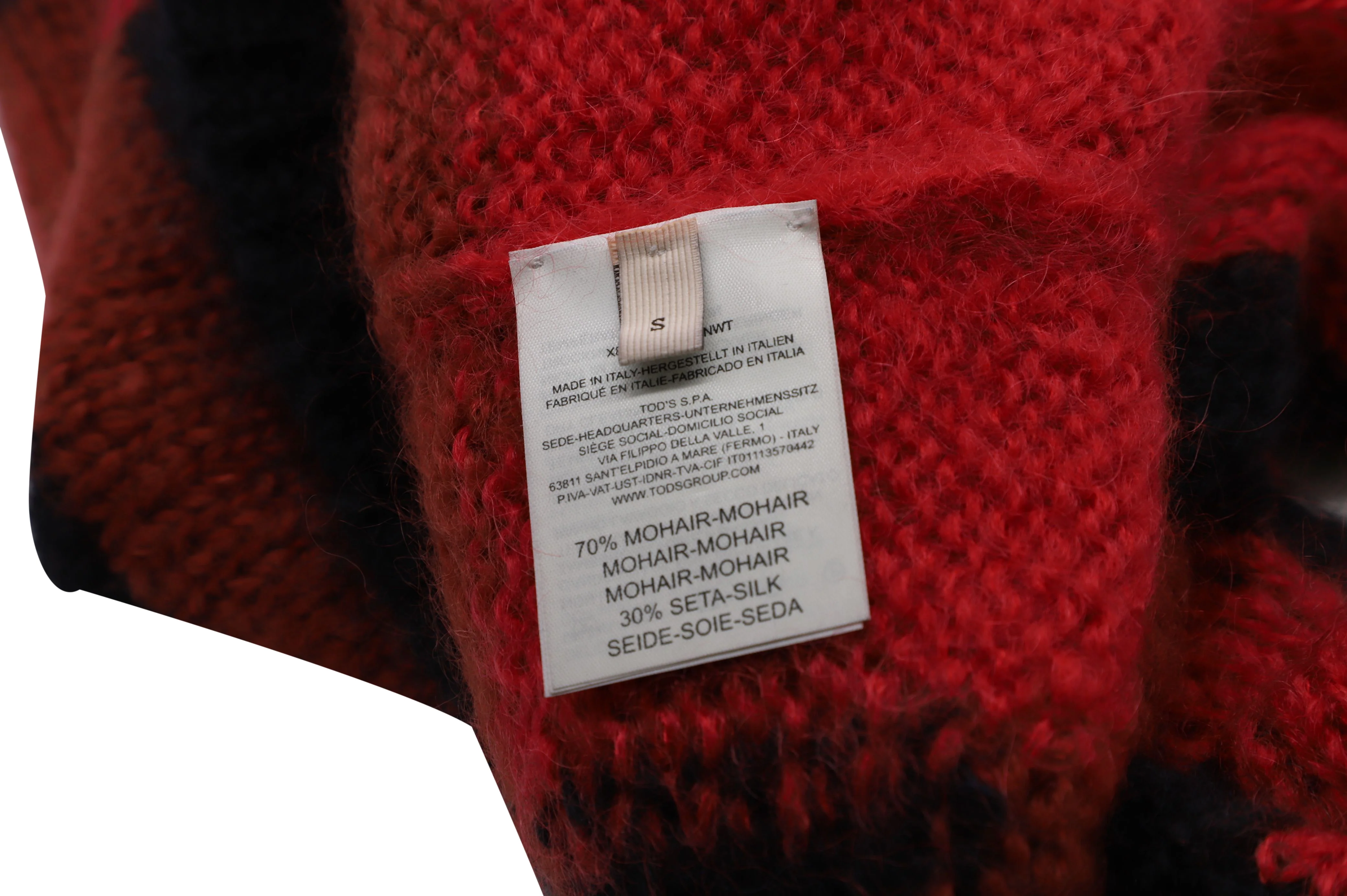 Women's Tod's Checkered Jumper in Red Mohair - Image 3