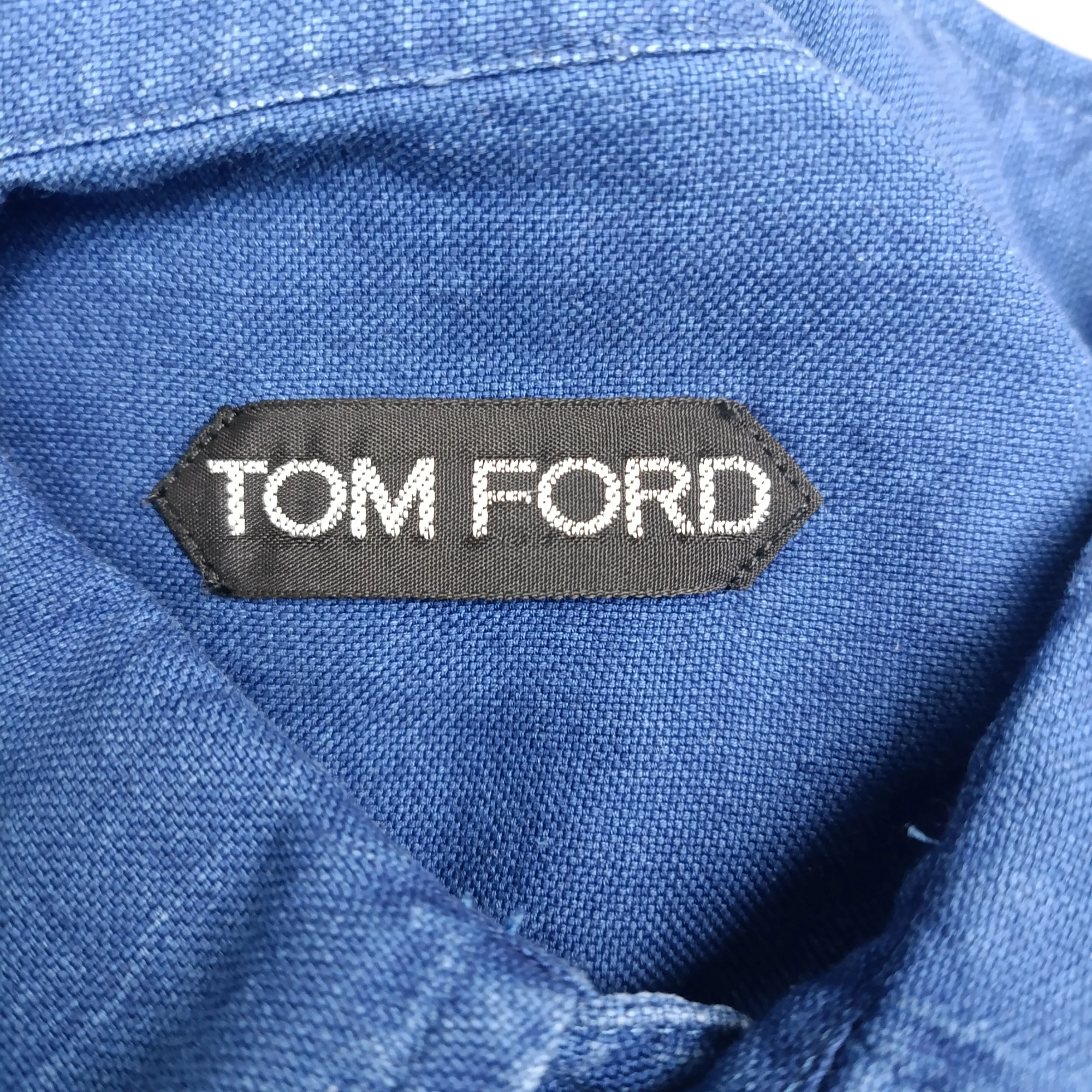 Men's Tom Ford Button-Down Slim-Fit Denim Shirt in Blue Cotton - Image 2