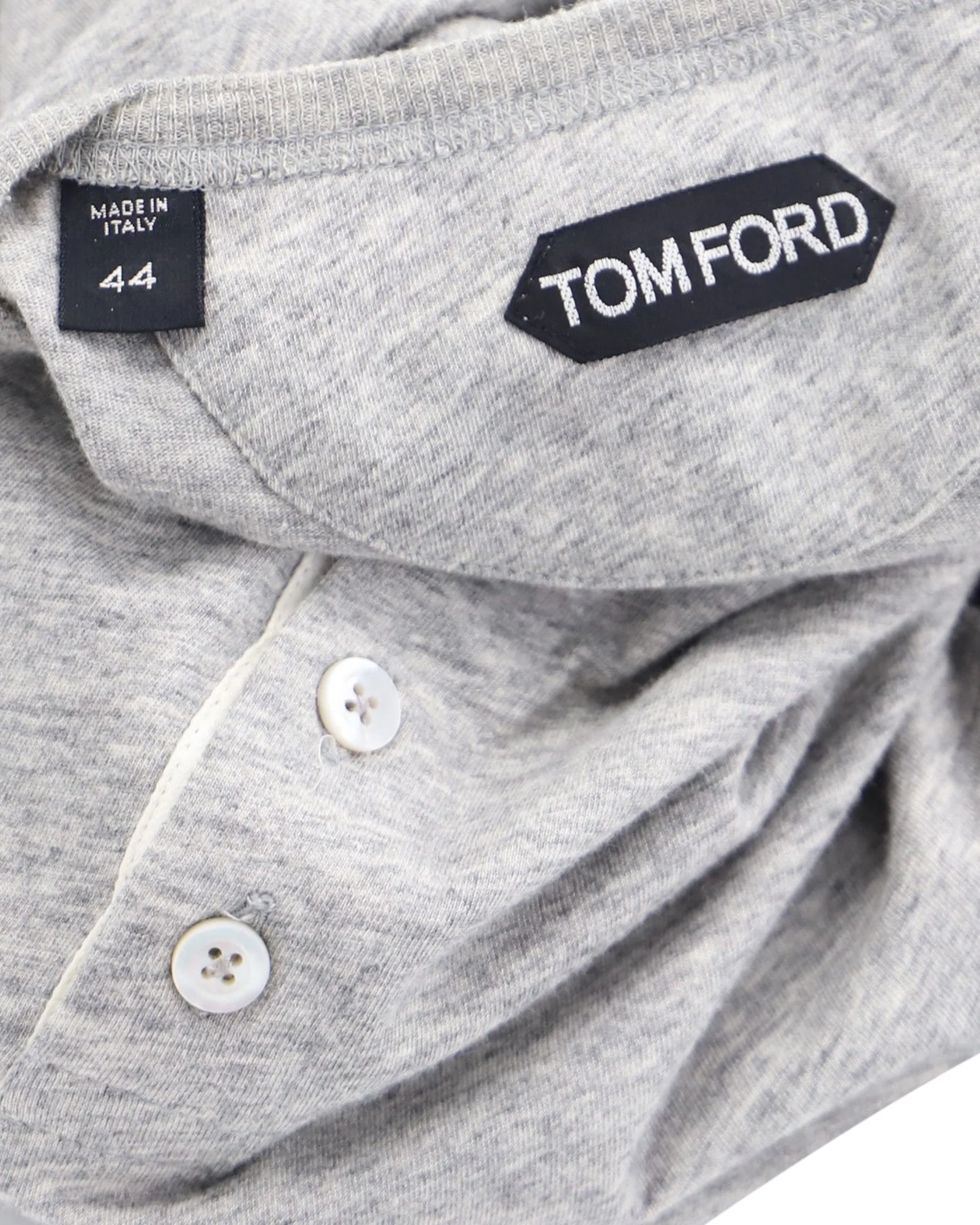 Men's Tom Ford Buttoned-Up Long Sleeve T-Shirt in Grey Cotton - Image 3