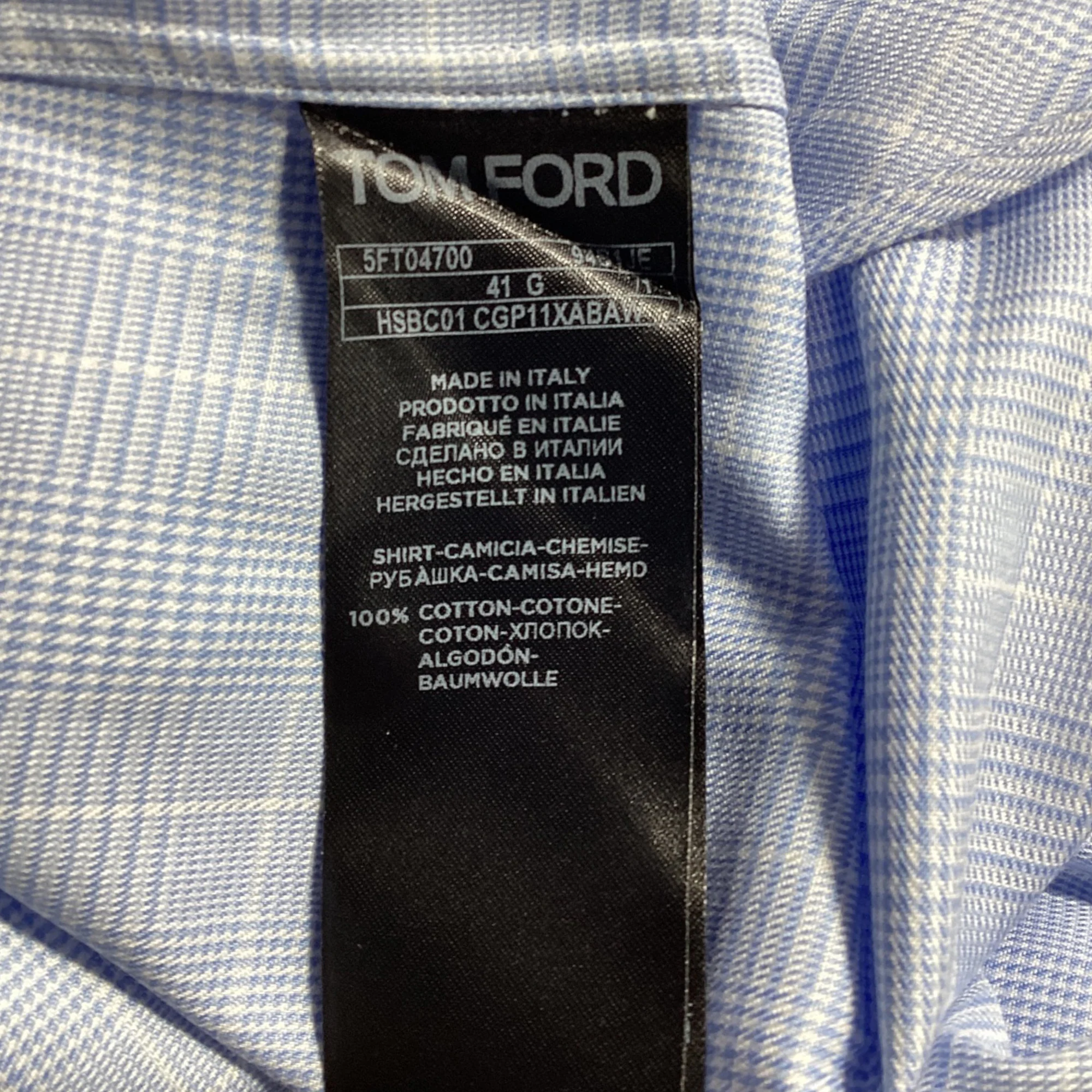 Men's Tom Ford Checkered Long Sleeve Shirt in Blue Cotton - Image 7