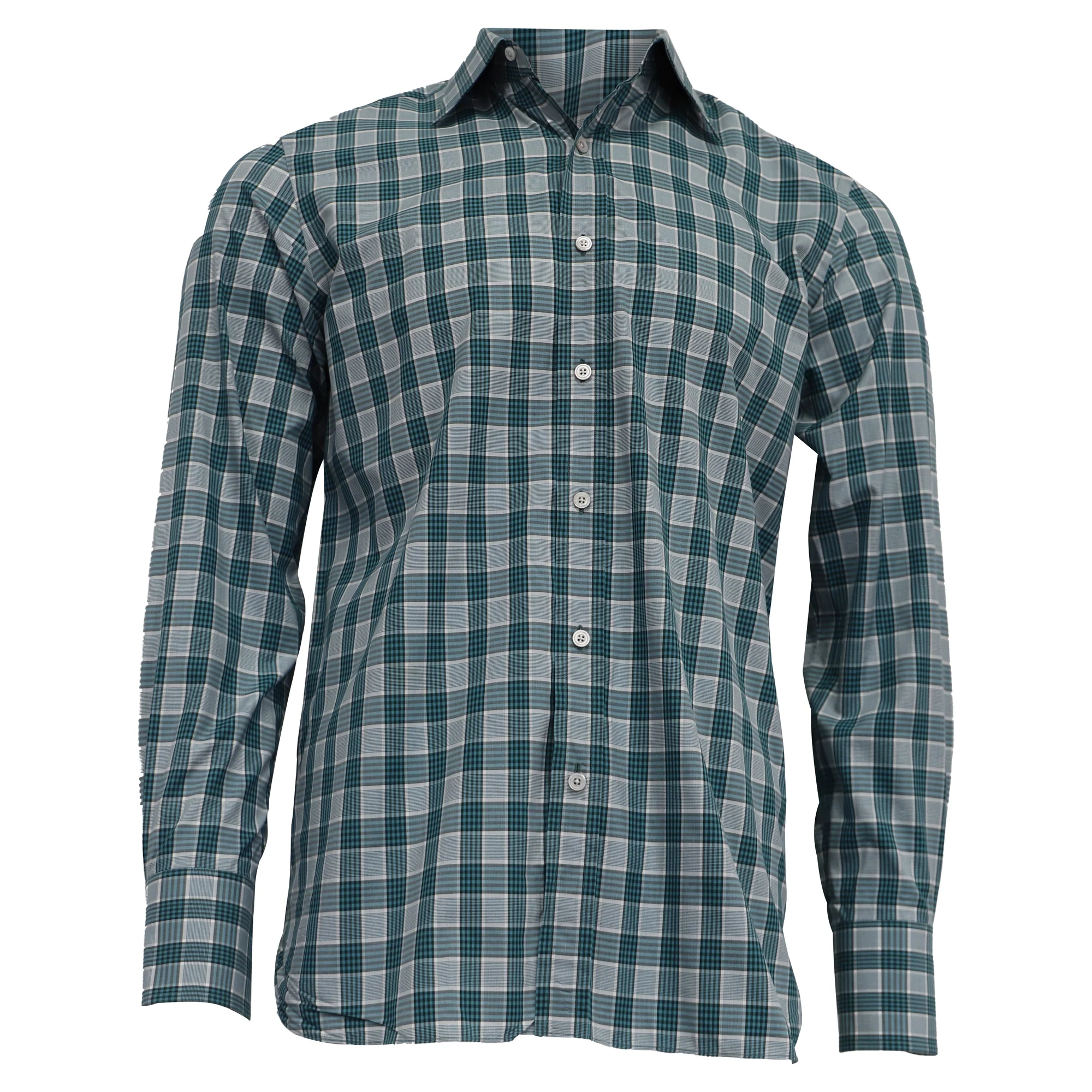Men's Tom Ford Plaid Long Sleeve Shirt in Turquoise Cotton