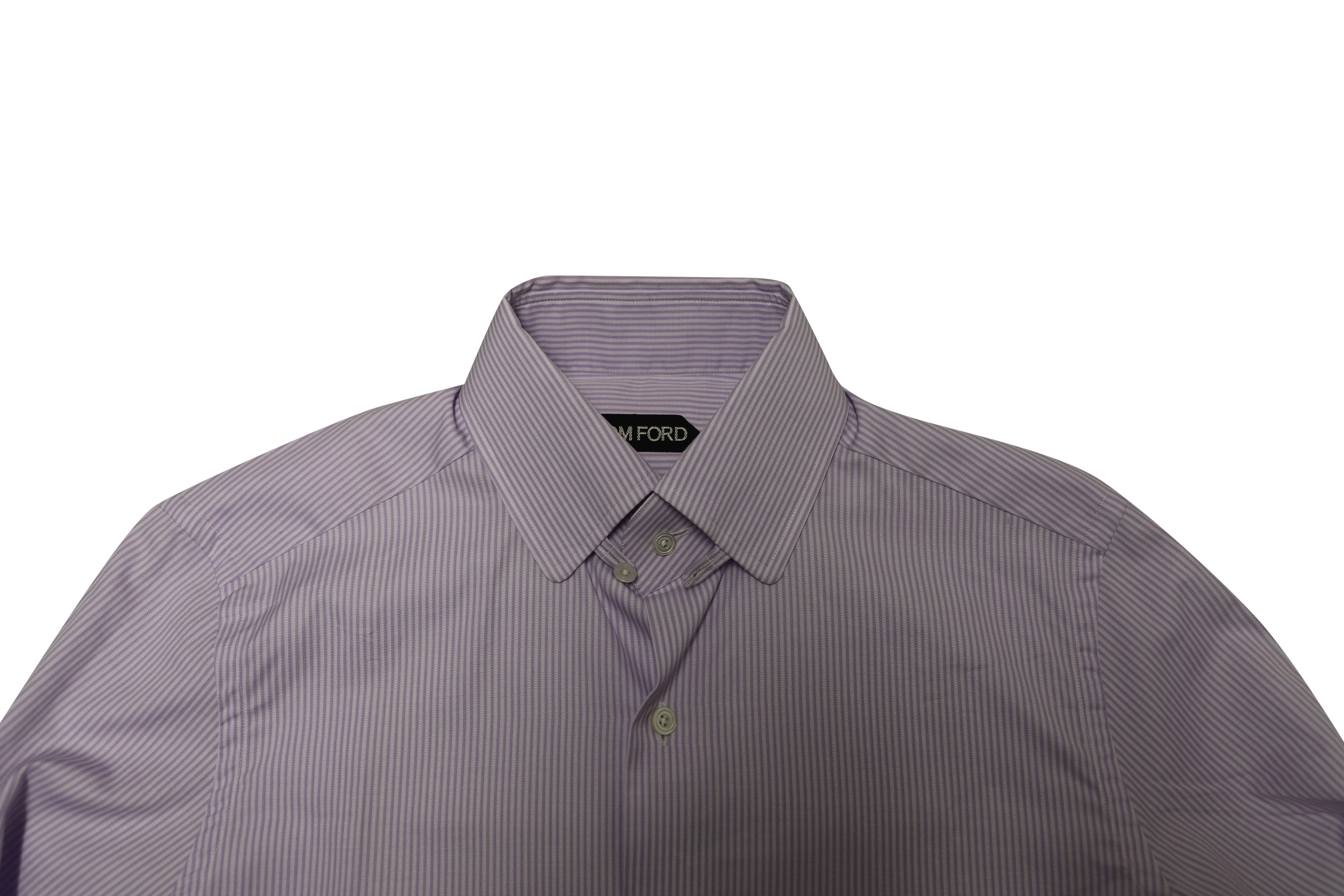 Men's Tom Ford Striped Long Sleeve Button Shirt in Purple Cotton - Image 6