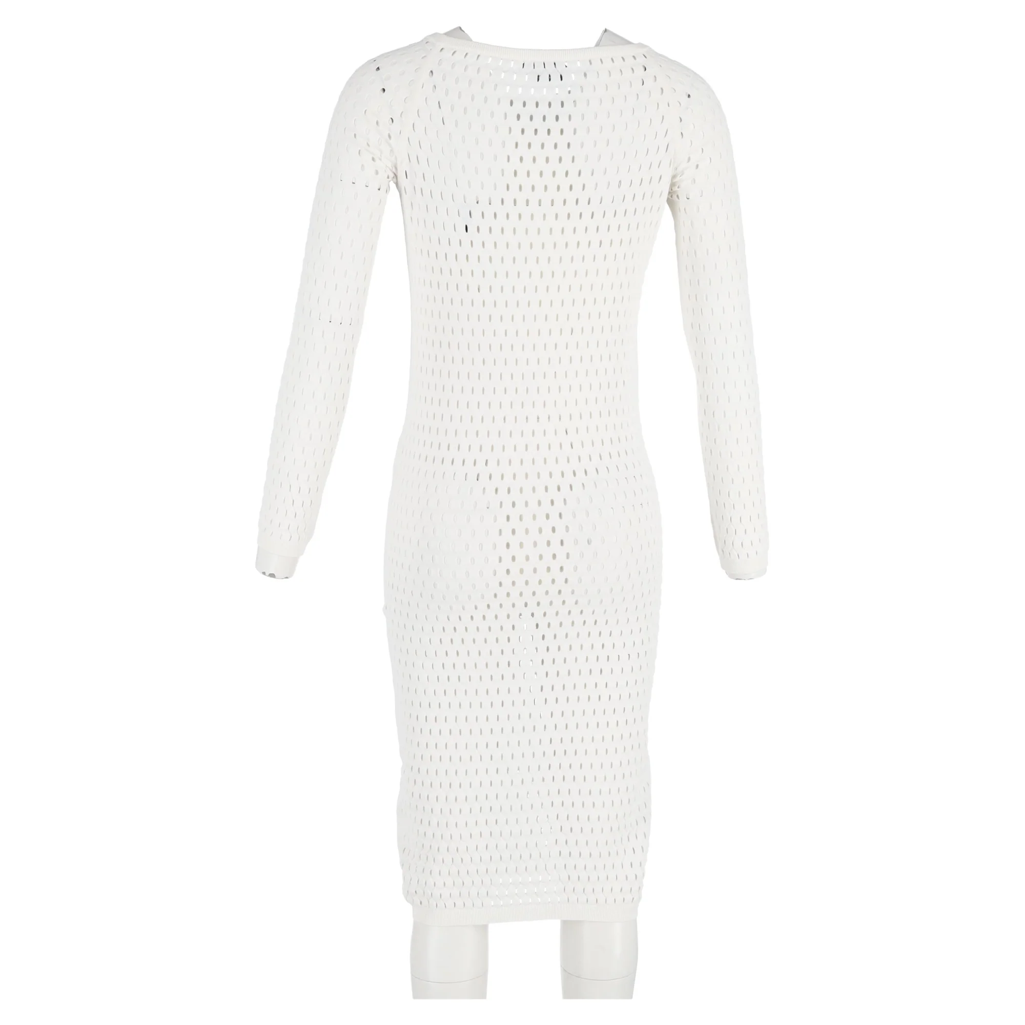 Women's Tom Ford Perforated Fitted Midi Dress in White Viscose - Image 6