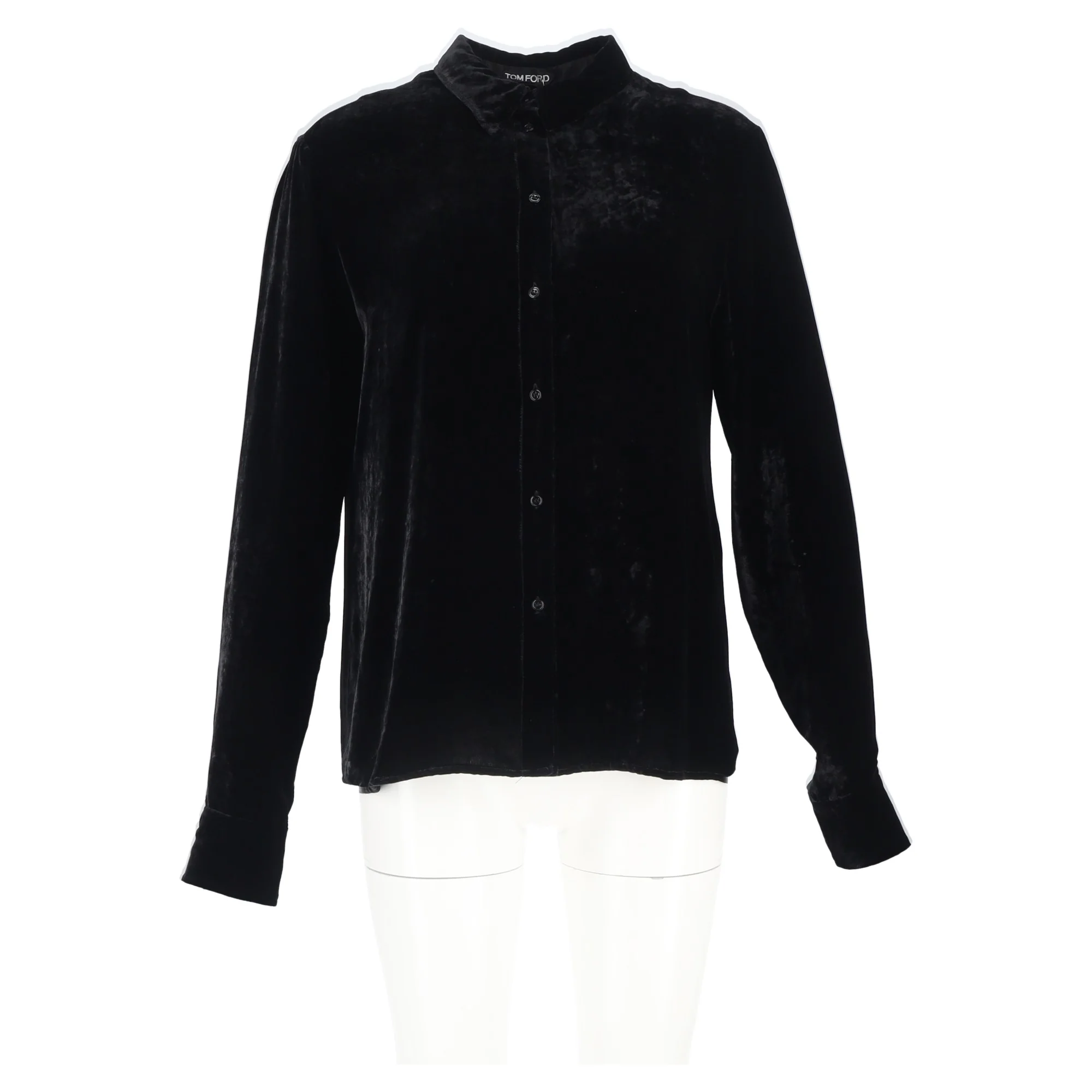 Women's Tom Ford Velvet Long-Sleeve Shirt in Black Viscose - Image 4