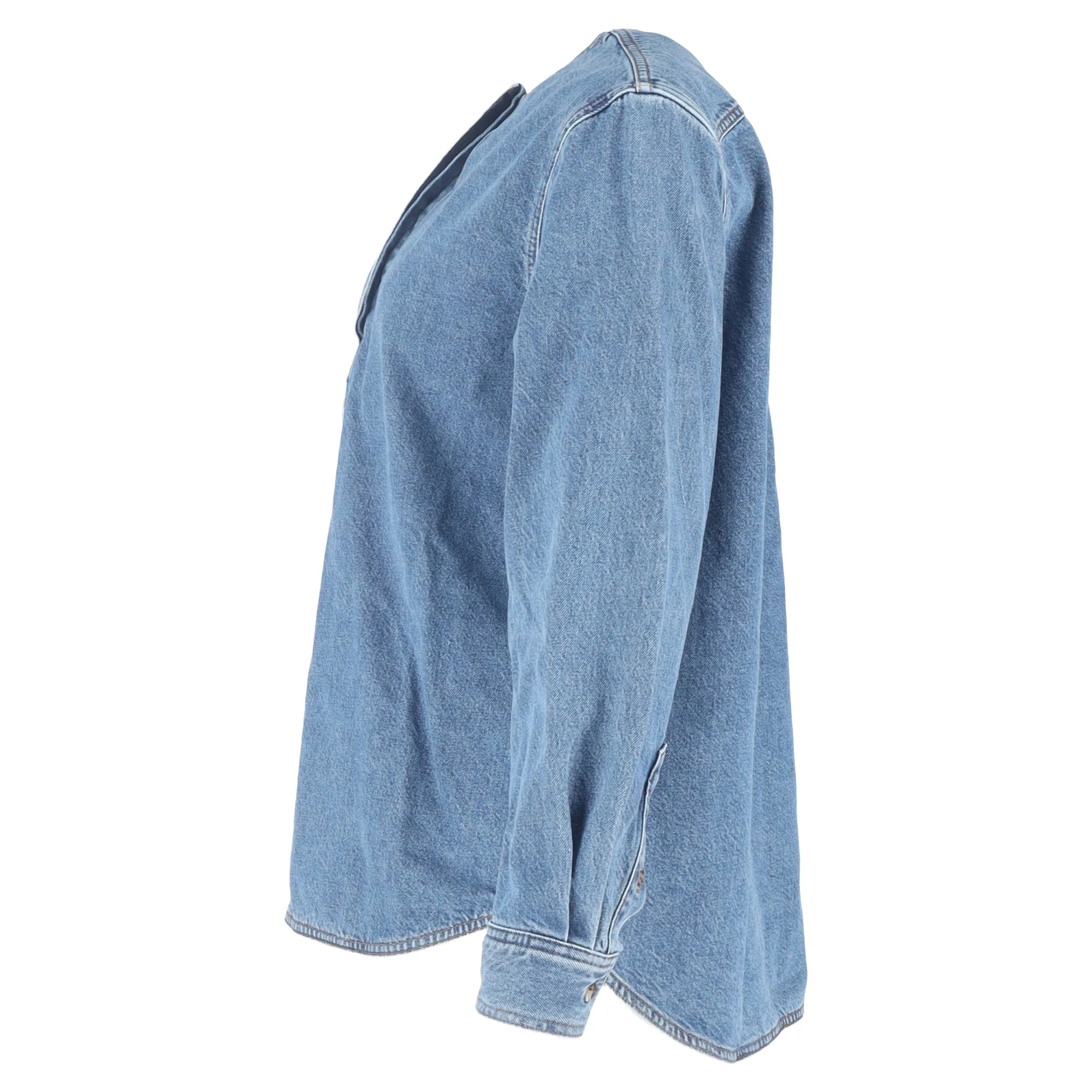 Women's Totême Collarless Blouse in Blue Denim - Image 2