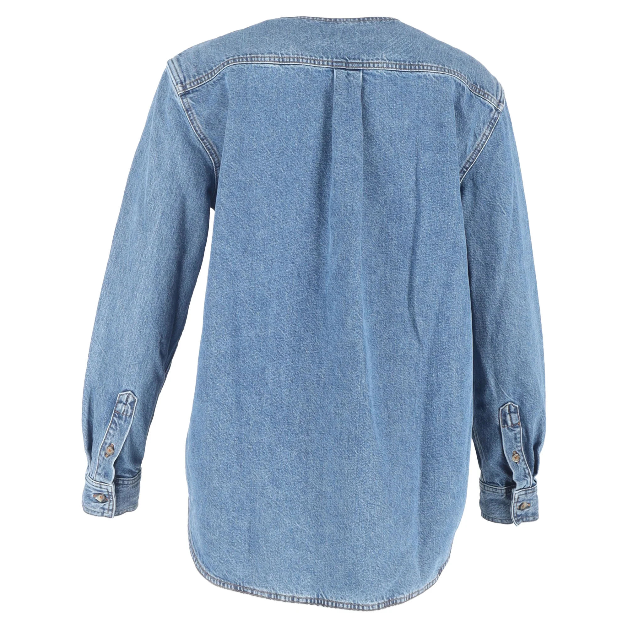 Women's Totême Collarless Blouse in Blue Denim - Image 3