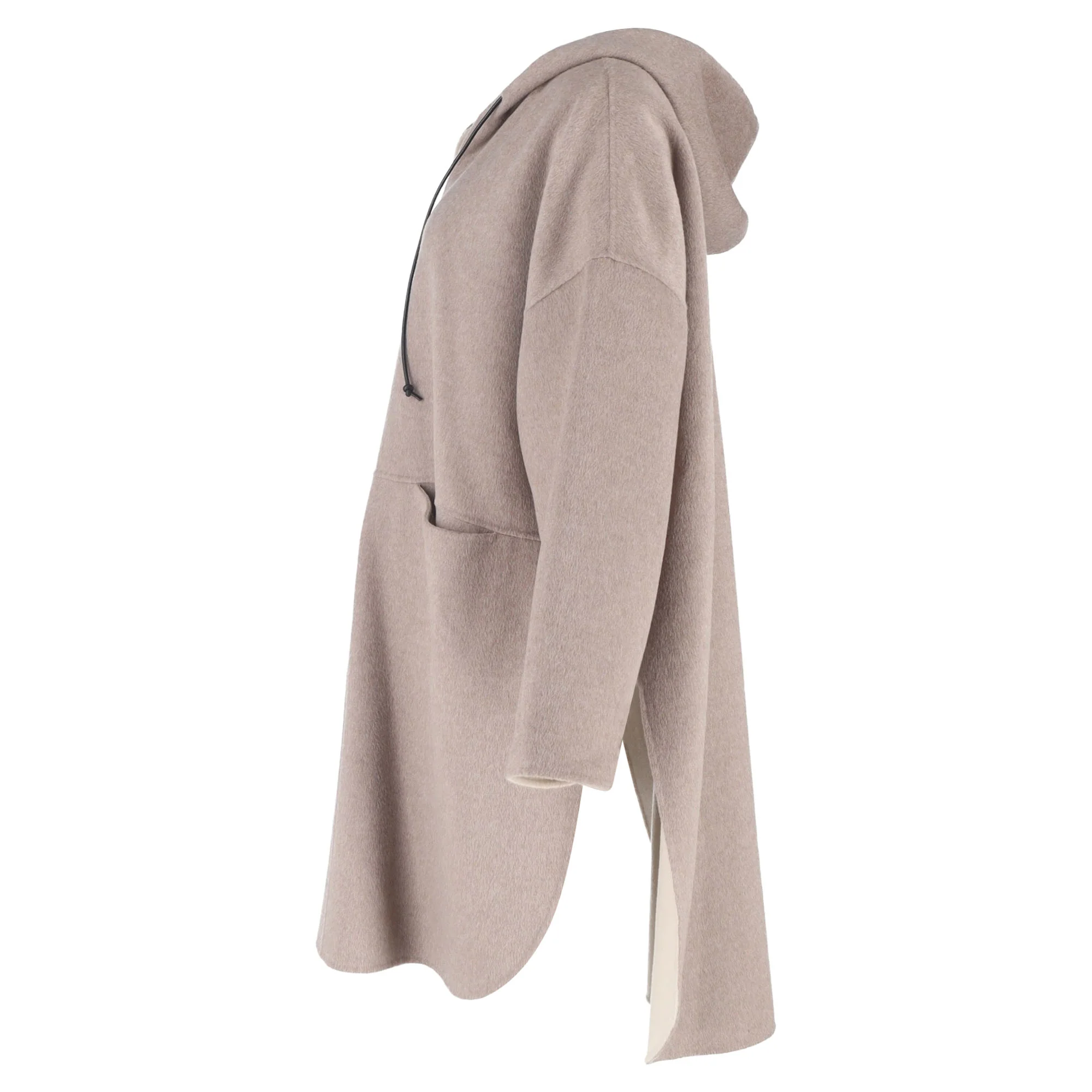 Women's Totême Hooded Felted-Flannel Poncho Coat in Brown Wool - Image 2