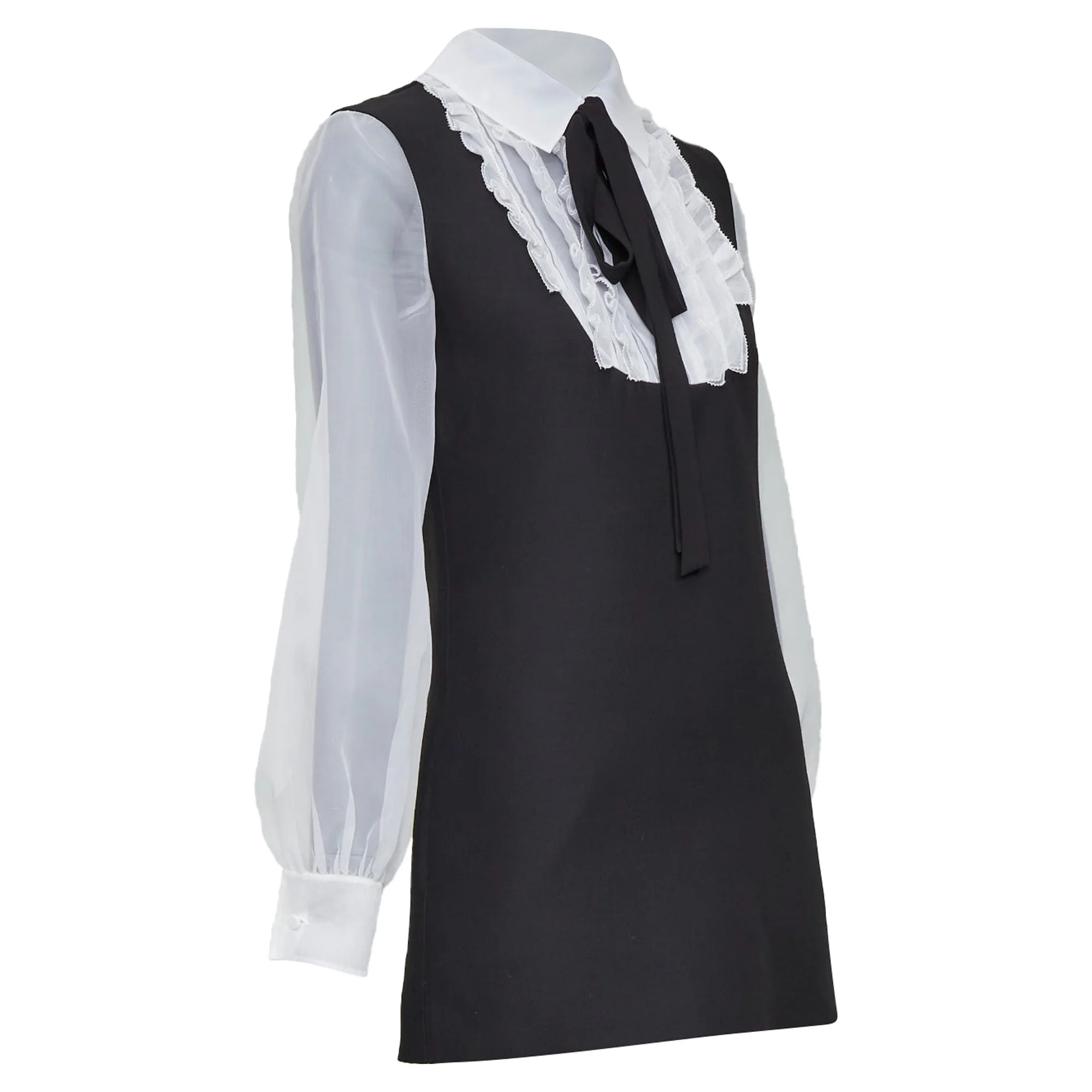 Women's VALENTINO 2022 Crepe Couture black white wool silk ruffle bib neck dress IT38 XS - Image 3