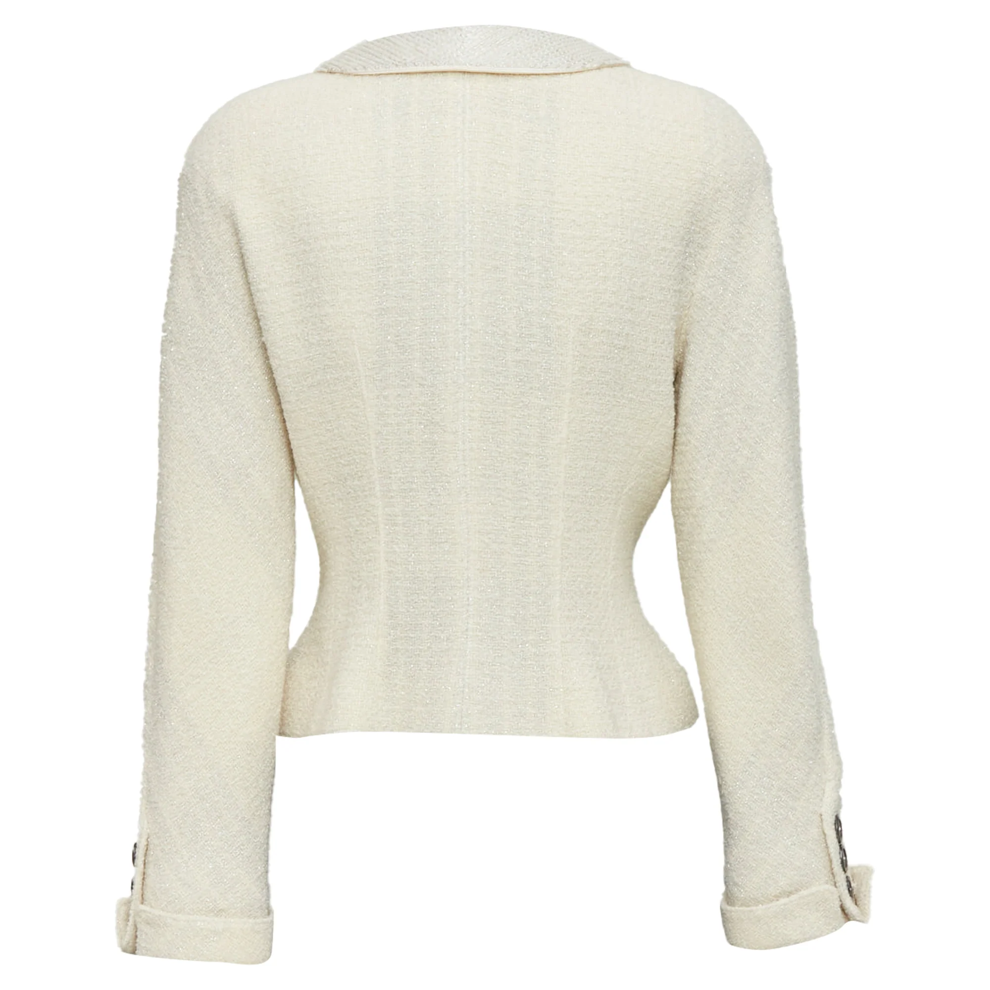 Women's VALENTINO BOUTIQUE Vintage cream wool tweed beaded collar contour bar jacket US8 - Image 6