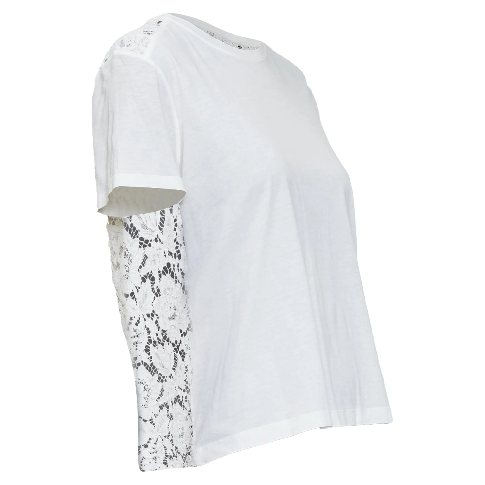 Women's VALENTINO cream cotton intricate lace back sheer hi low tshirt S - Image 4